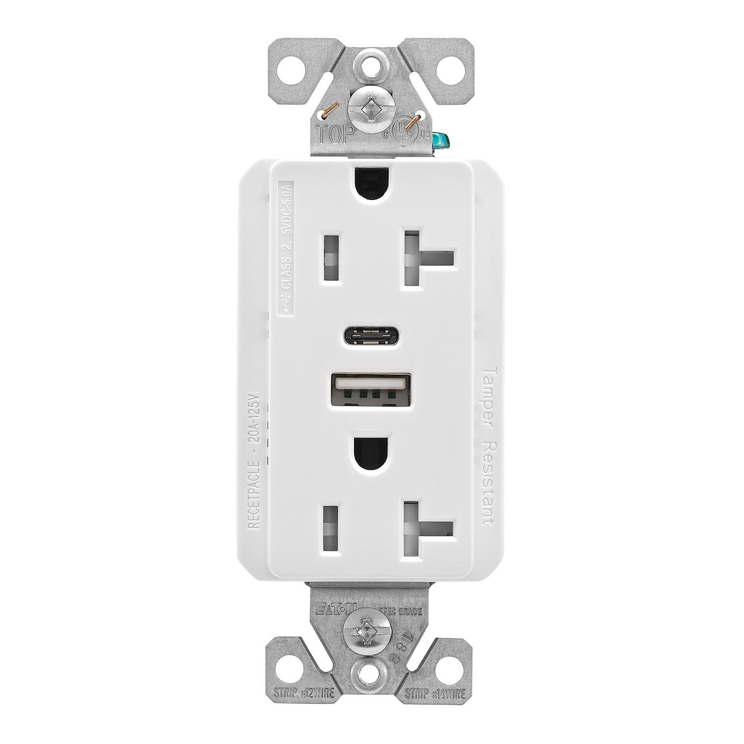 USB Type AC Duplex Receptacle 20A White