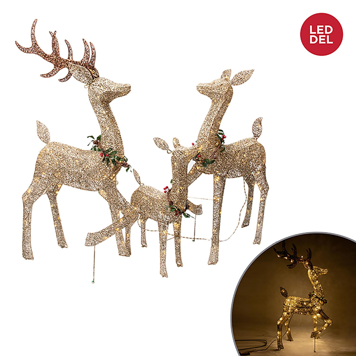 Deer Family Trio Champagne  LED with Warm White Lights