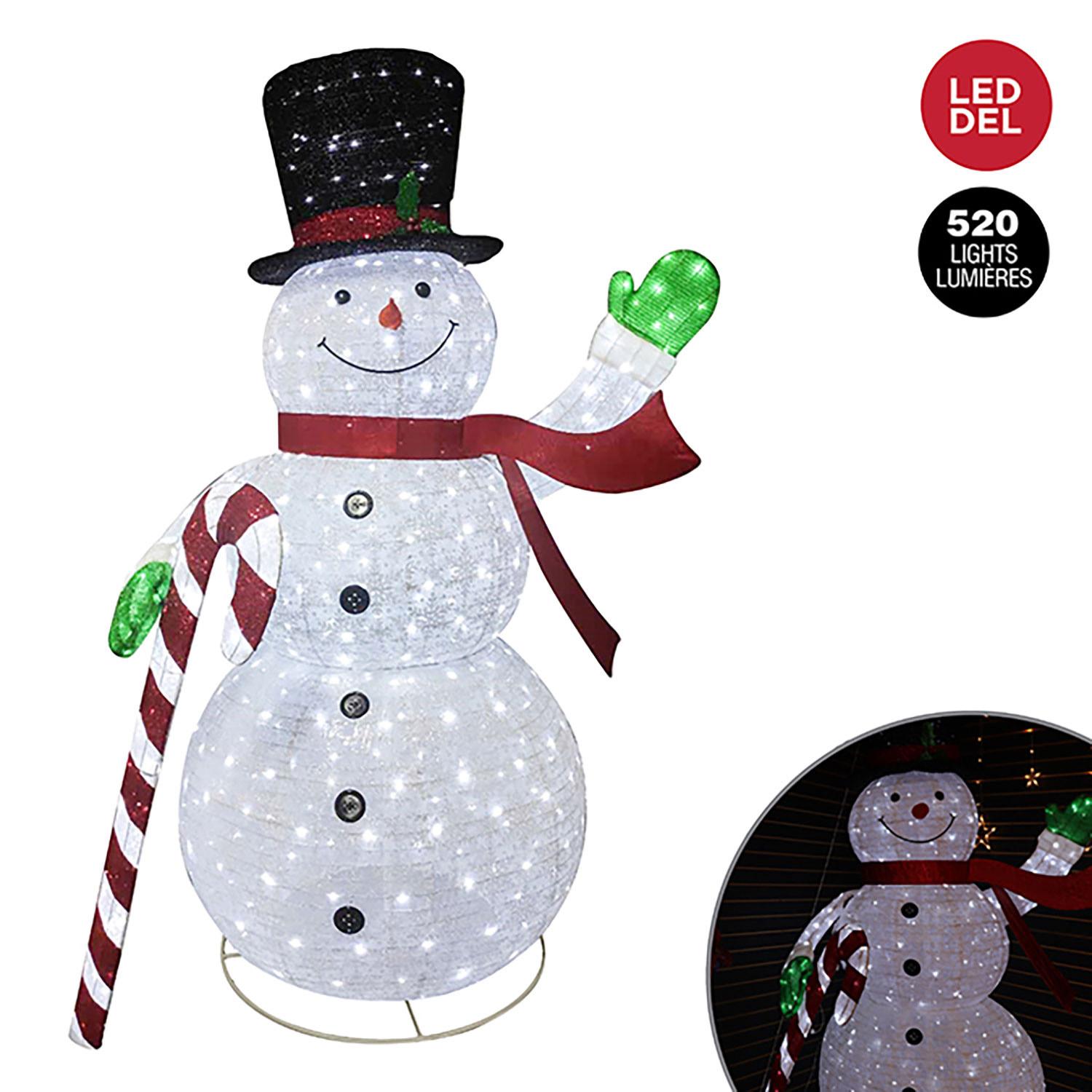 Snowman LED Pop-Up with Top Hat and Candy Cane 108"