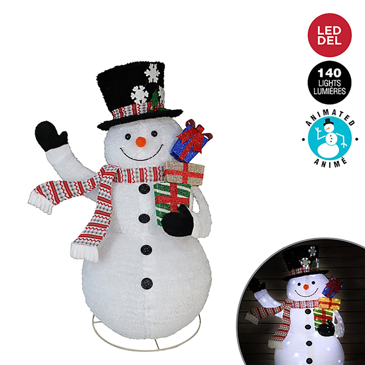 Snowman LED Waving Pop-Up with Top Hat and Presents 60"