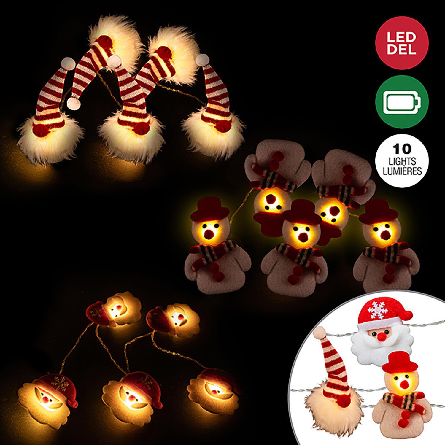 Fabric Gnome, Santa & Snowman LED Battery Operated Light Set