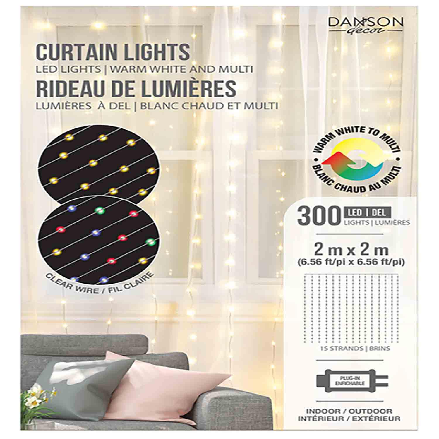 300 Lumen 2.0m x 2.0m Dual Color LED Curtain Light In/Out