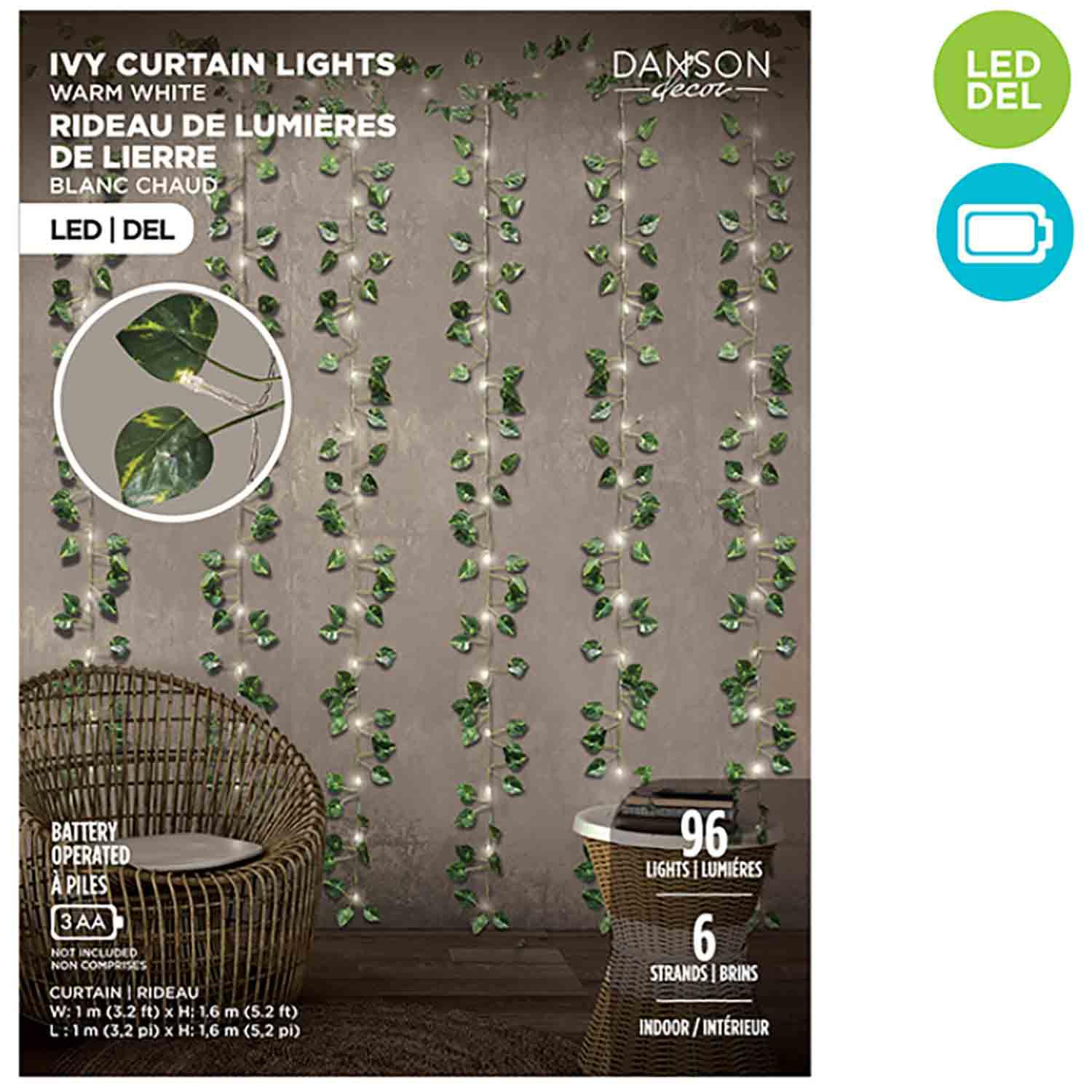 96 Lumen LED Curtain Lights Ivy Leaves Warm White In/Out