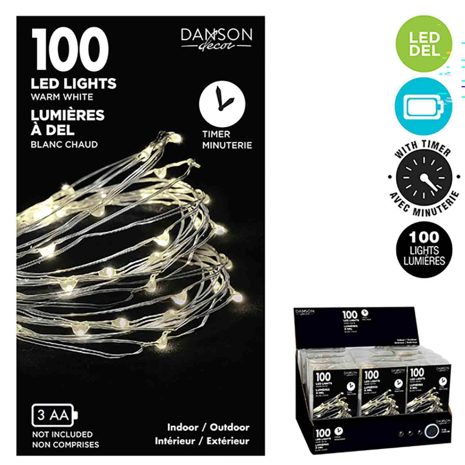 100 Lumen Battery-Op LED Microdots/Timer Warm White In/Out