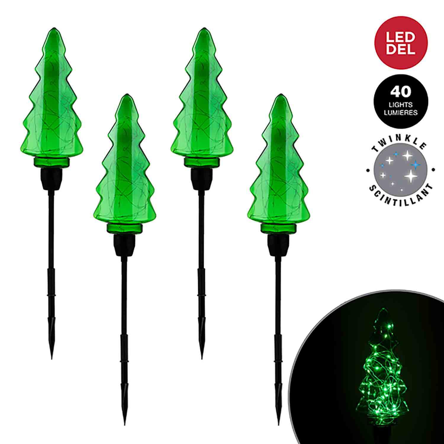 Christmas Tree Pathway Markers with 120 LED Lights-Set of 4