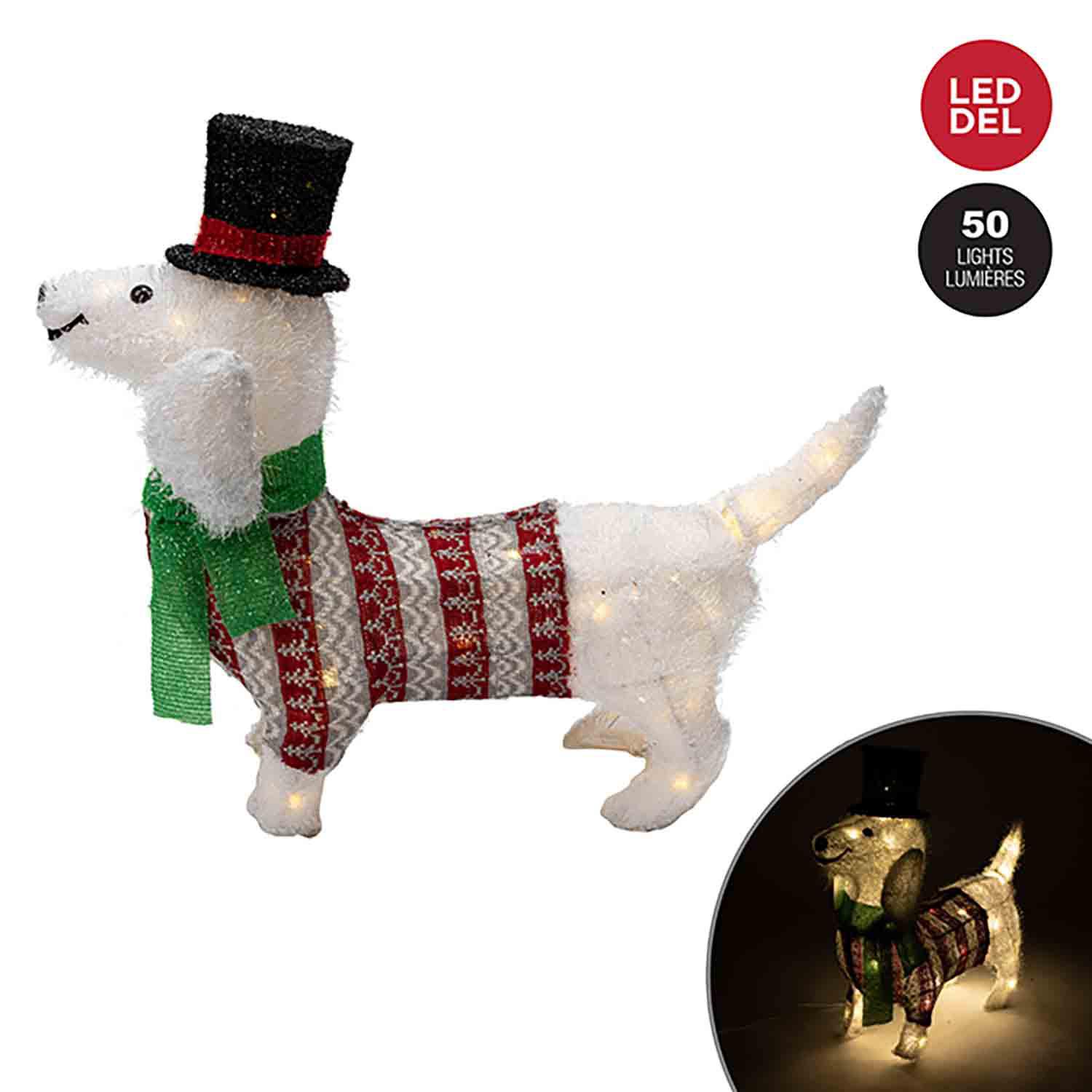 Dachshund Dog 20" LED with Top Hat, Scarf and Sweater