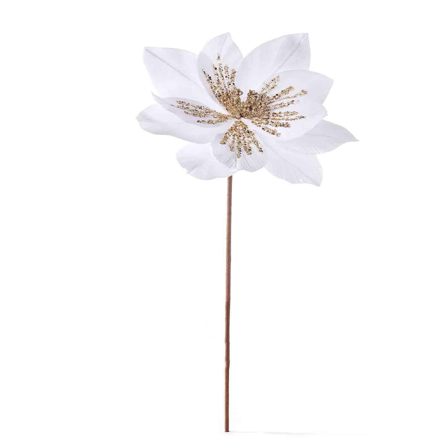 White & Gold Poinsettia Pick