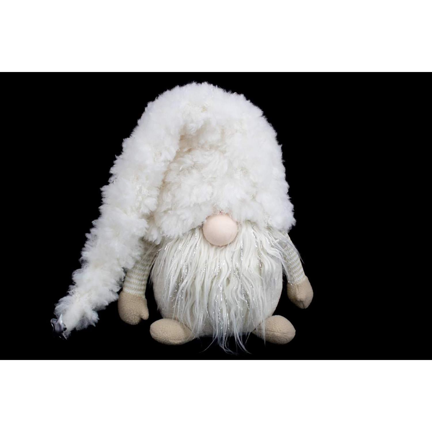 Gnome Assis Beige avec Chapeau en Fourrure 26"
