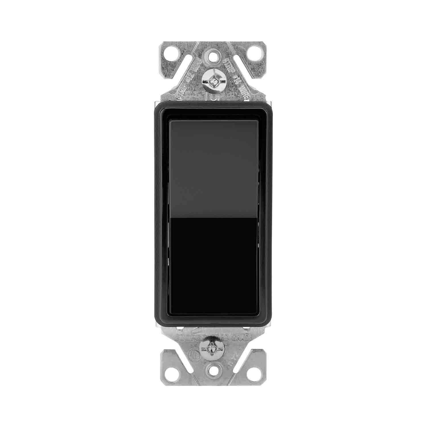 Rocker Residential Light Switch 15A 120V 3-Way-Black