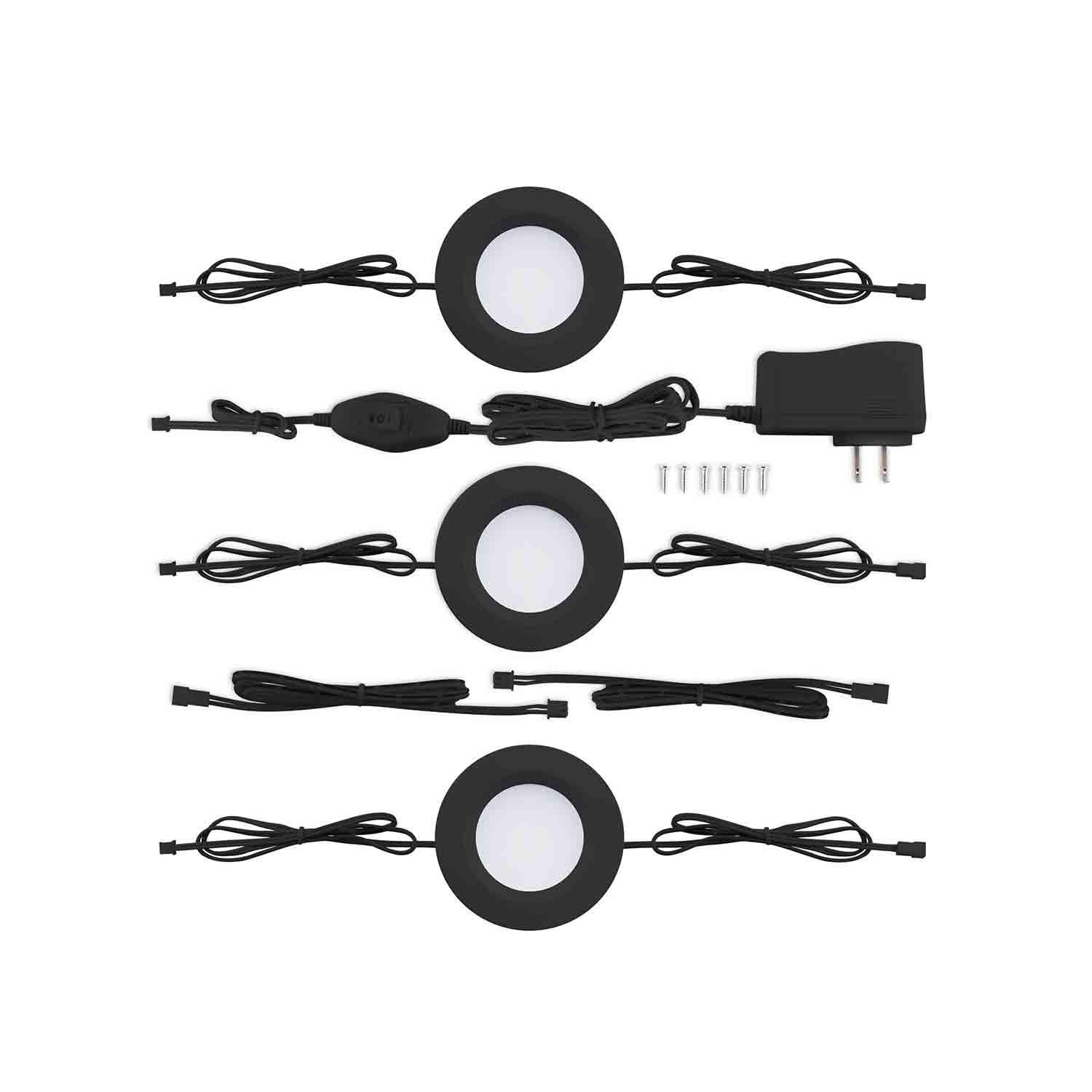 Lumières LED sous-armoire BAZZ noires - 3/paquet