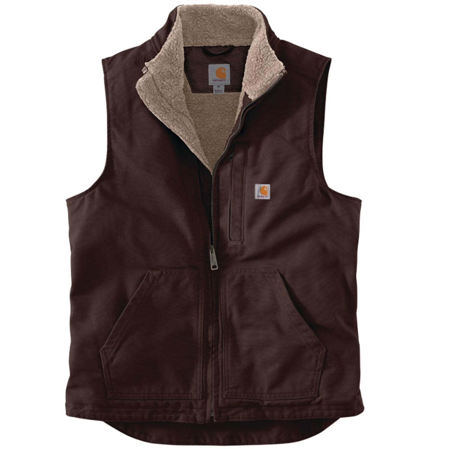 Loose Fit Sherpa-Lined Mock-Neck Vest Dark Brown