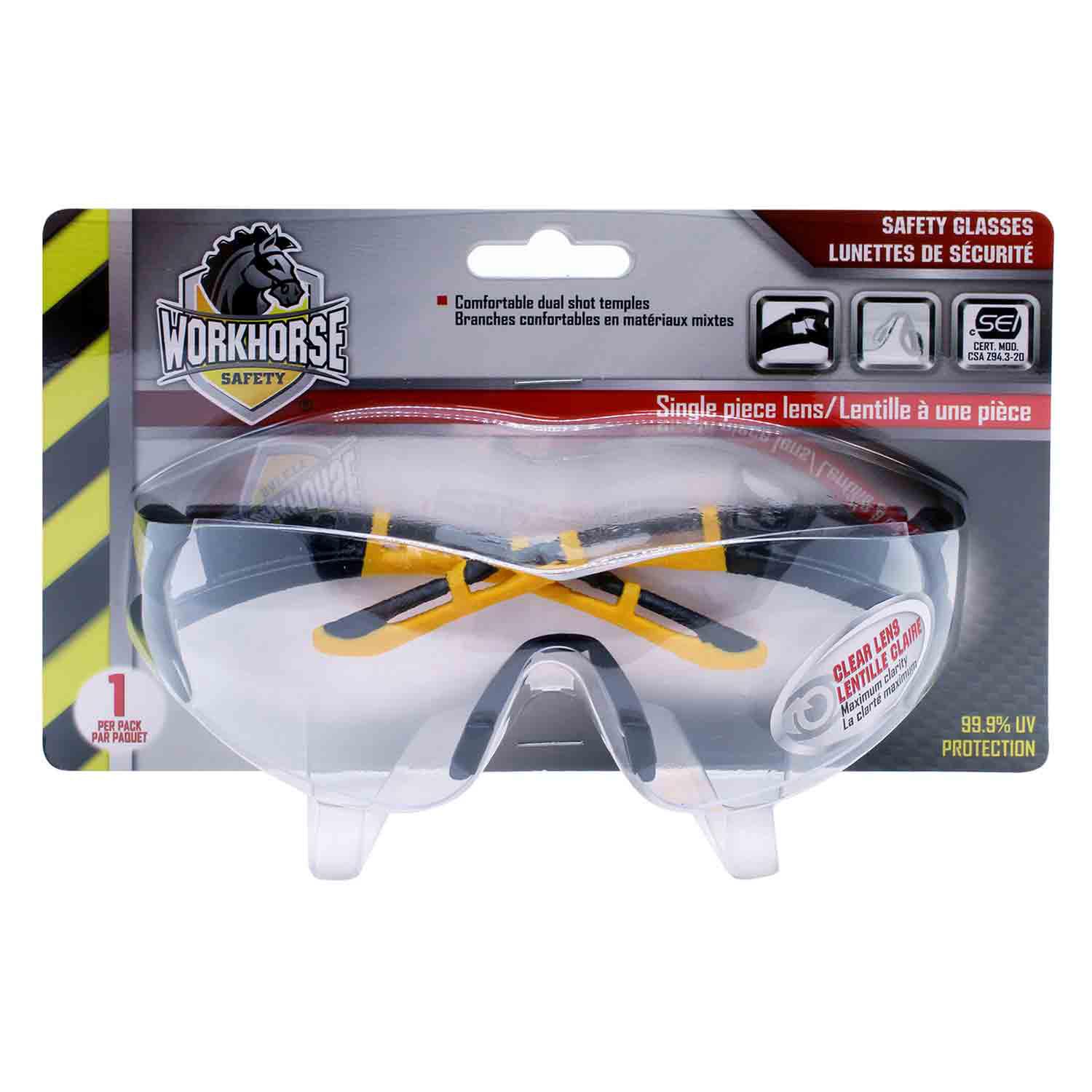 Lunettes de Sécurité Workhorse Jaunes-Transparentes