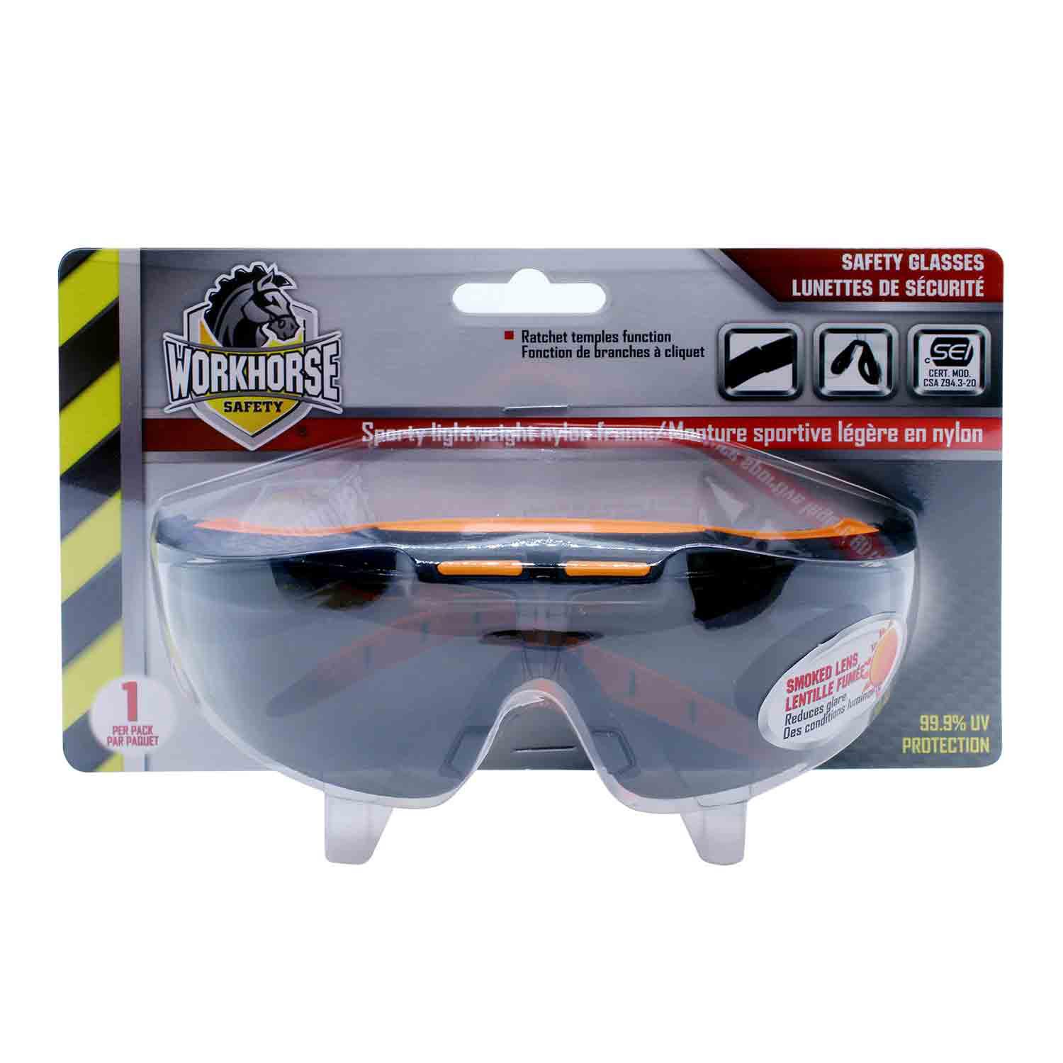 Smoked Safety Glasses with Built-In Brow Guard
