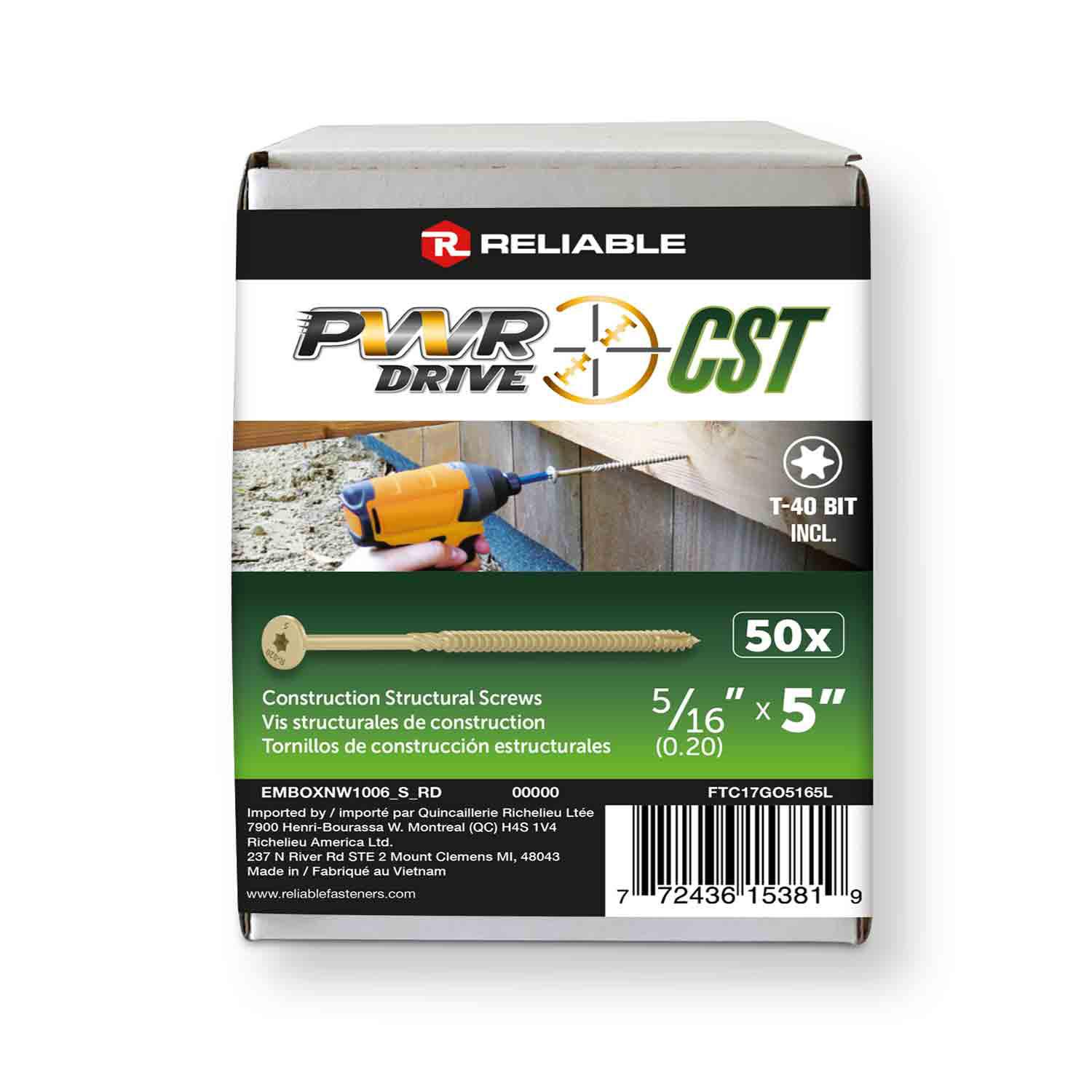 General Construction Structural Screw-5/16" x 5"-50/Pack