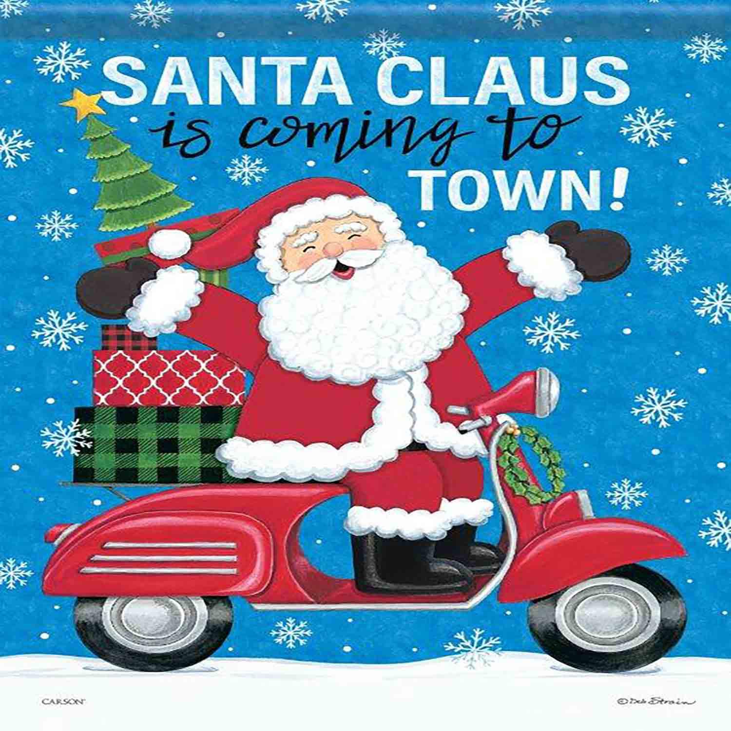 Winter Garden Flag Santa On Moped
