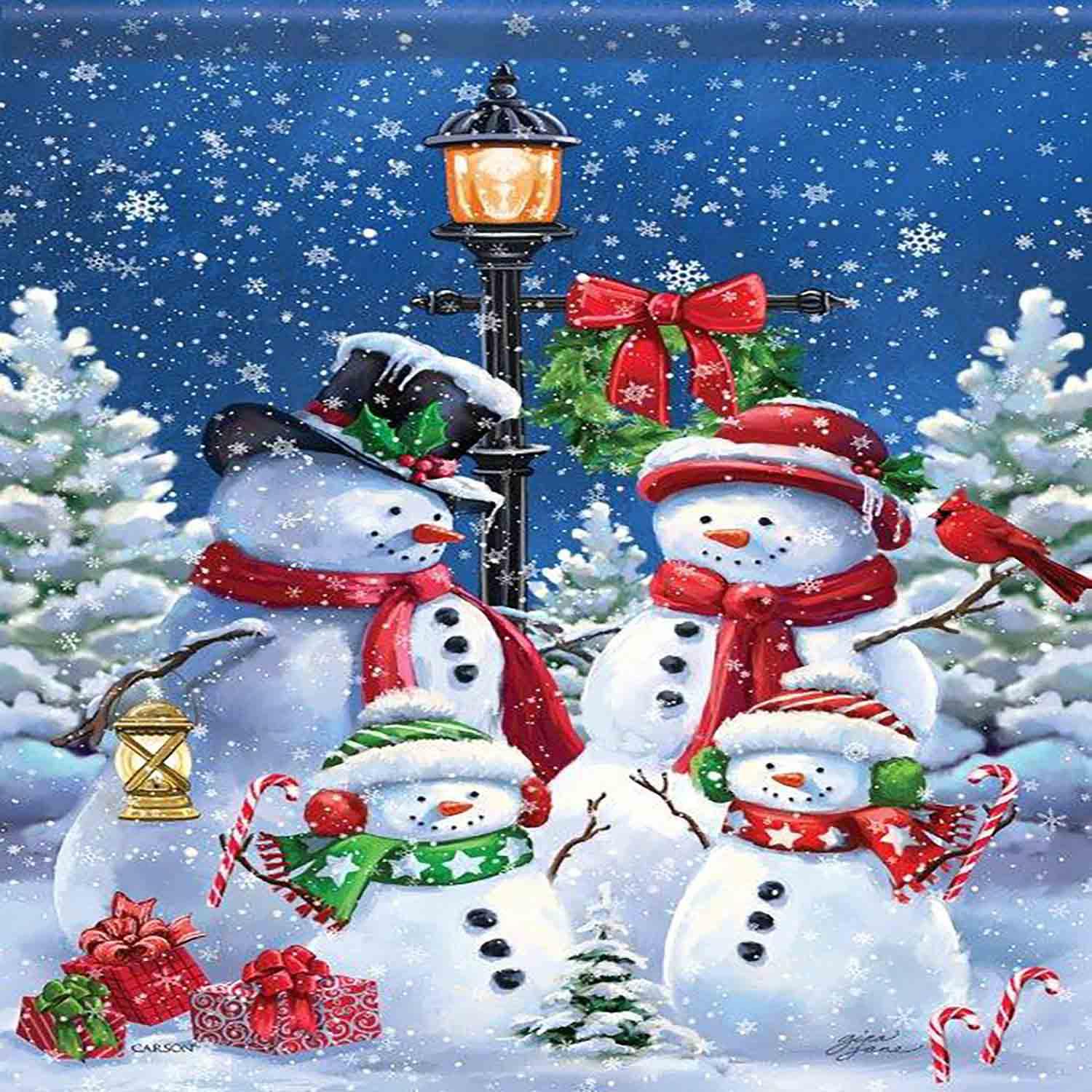 Winter Large Flag Snowman Family