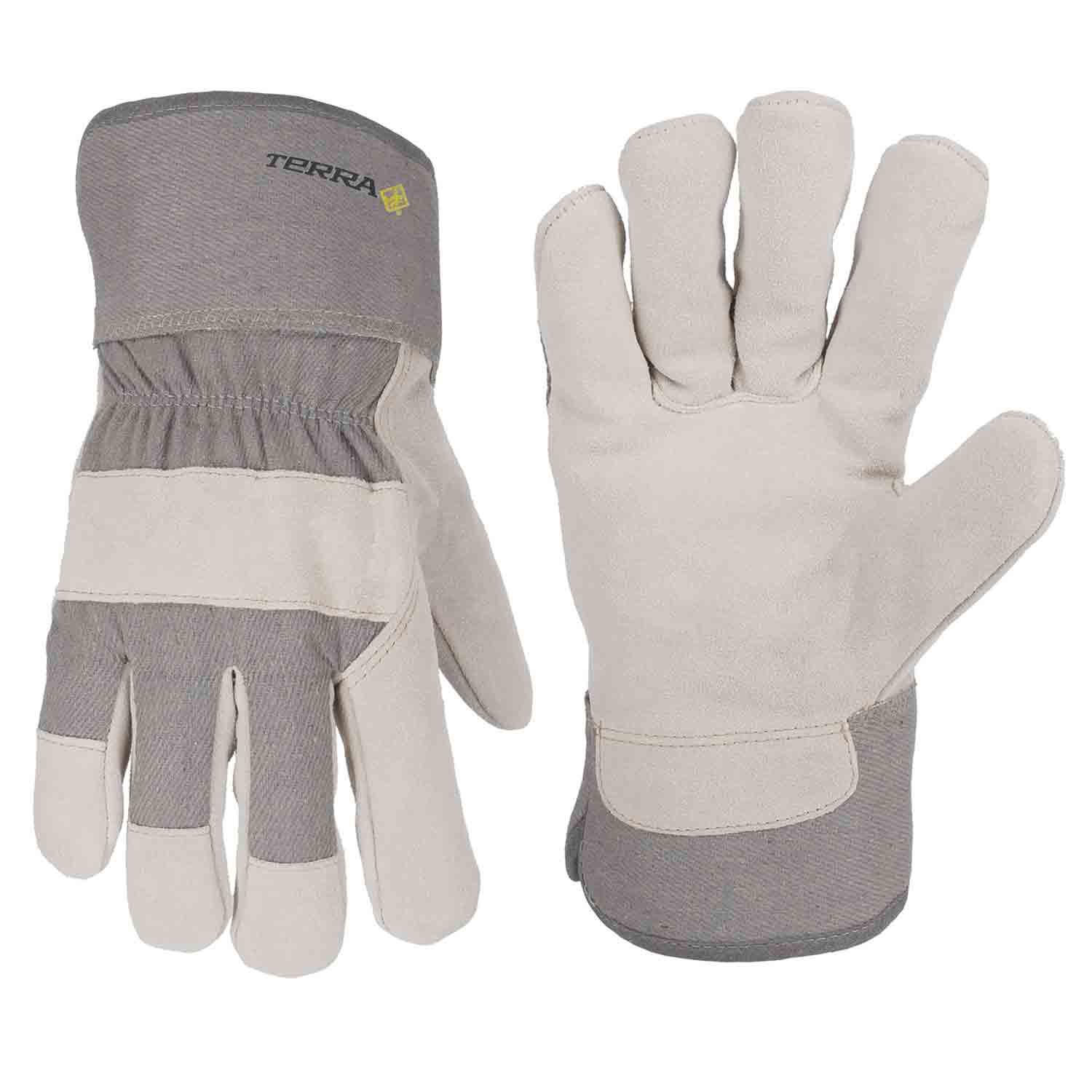 Cowsplit Leather Pile Lined Glove with Rubber Cuff-Large