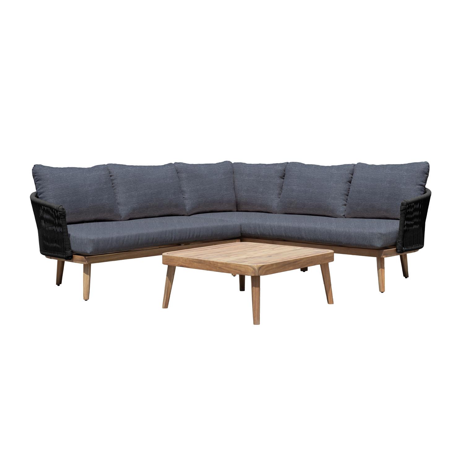 Biscay Sectional Sofa Set with Wood Coffee Table-Gray