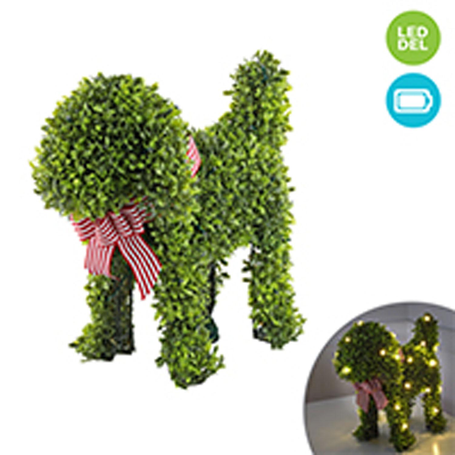 Tea-Leaf Standing Dog with Ribbon Collar and LED Lights 
