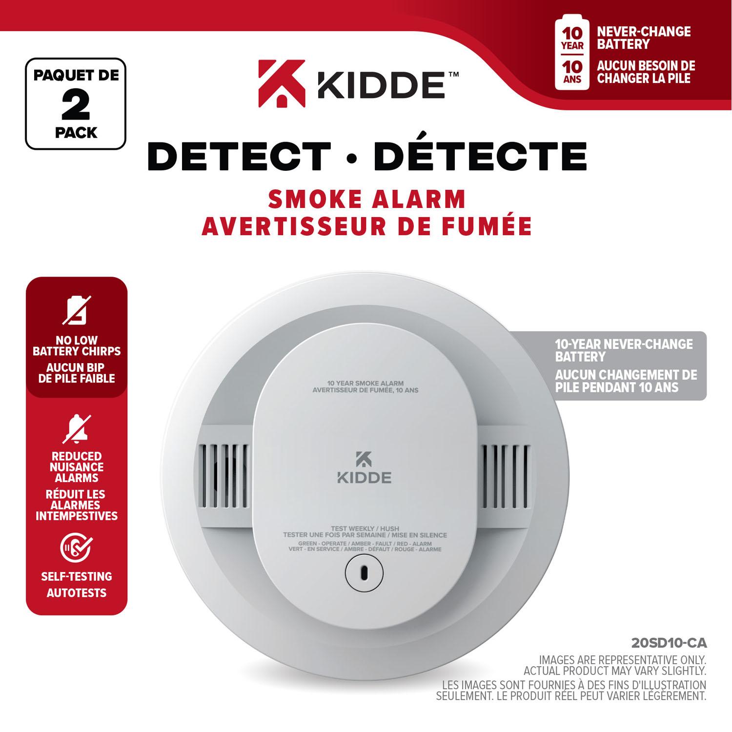 Détecteur de fumée Kidde pile lithium 10 ans-2/pqt