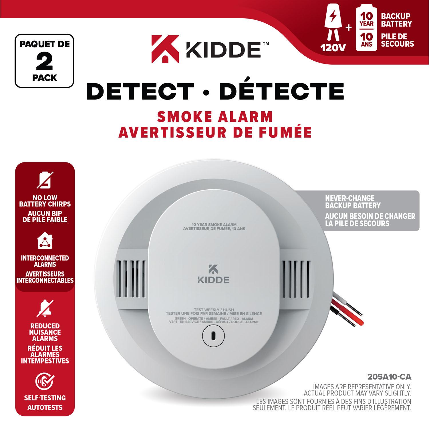Détecteur de fumée Kidde 120V pile 10 ans-2/pqt