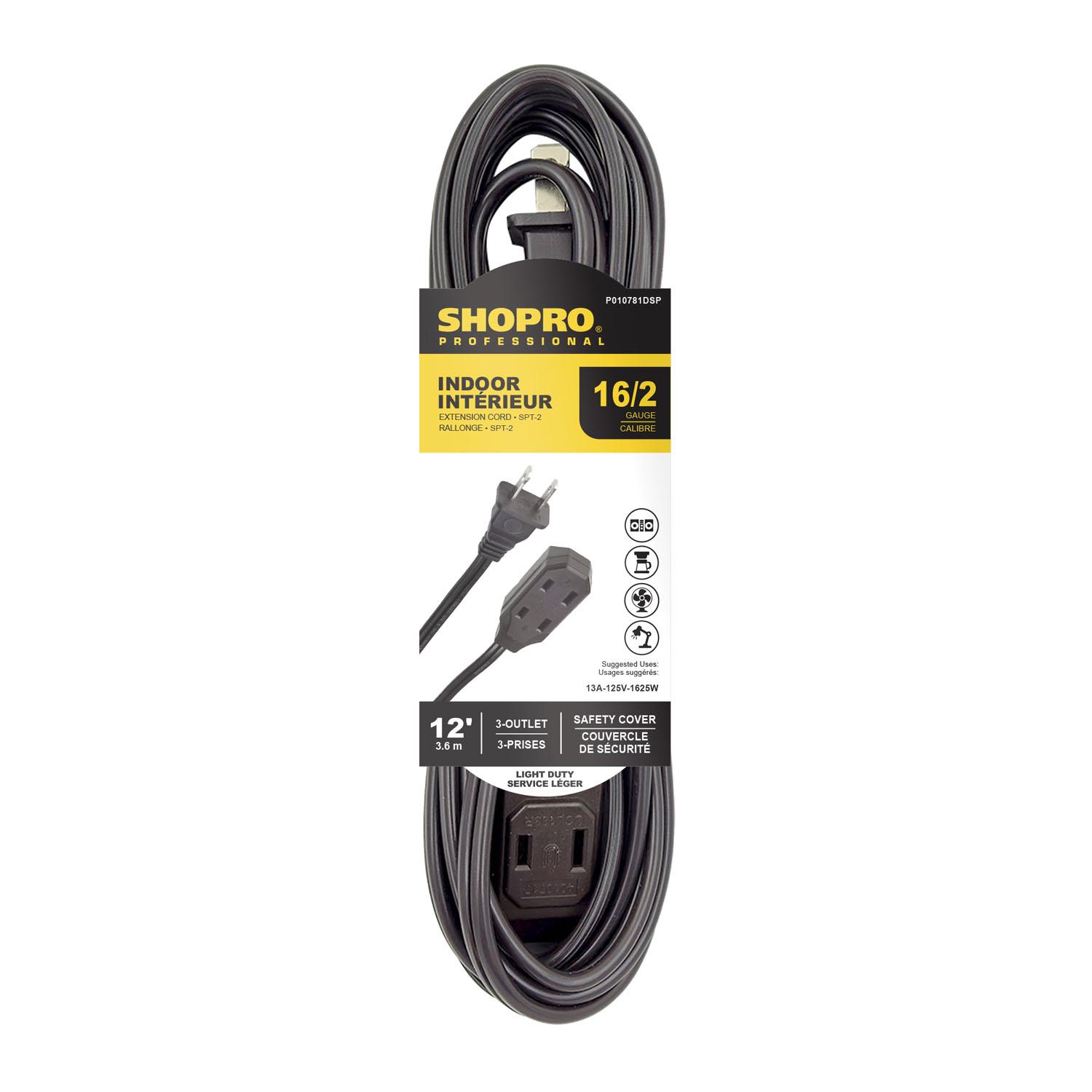 16/2 SPT-2 3-Outlet 12' Indoor Extension Cord Brown