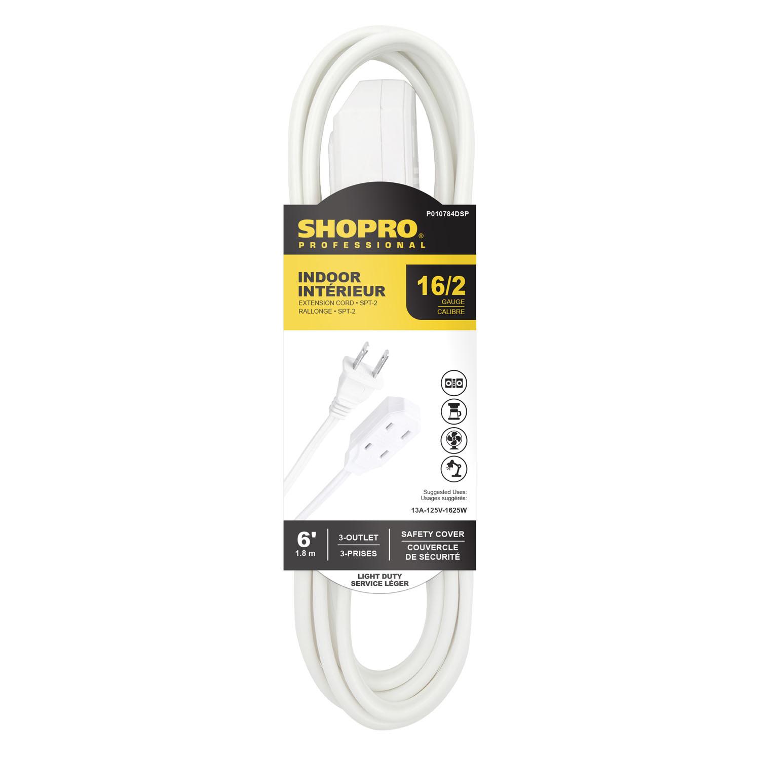 16/2 SPT-2 3-Outlet 6' Indoor Extension Cord White