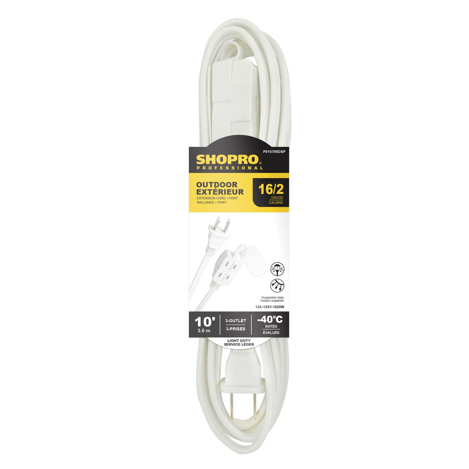 16/2 PXWT 3-Outlet 10' Outdoor Extension Cord White