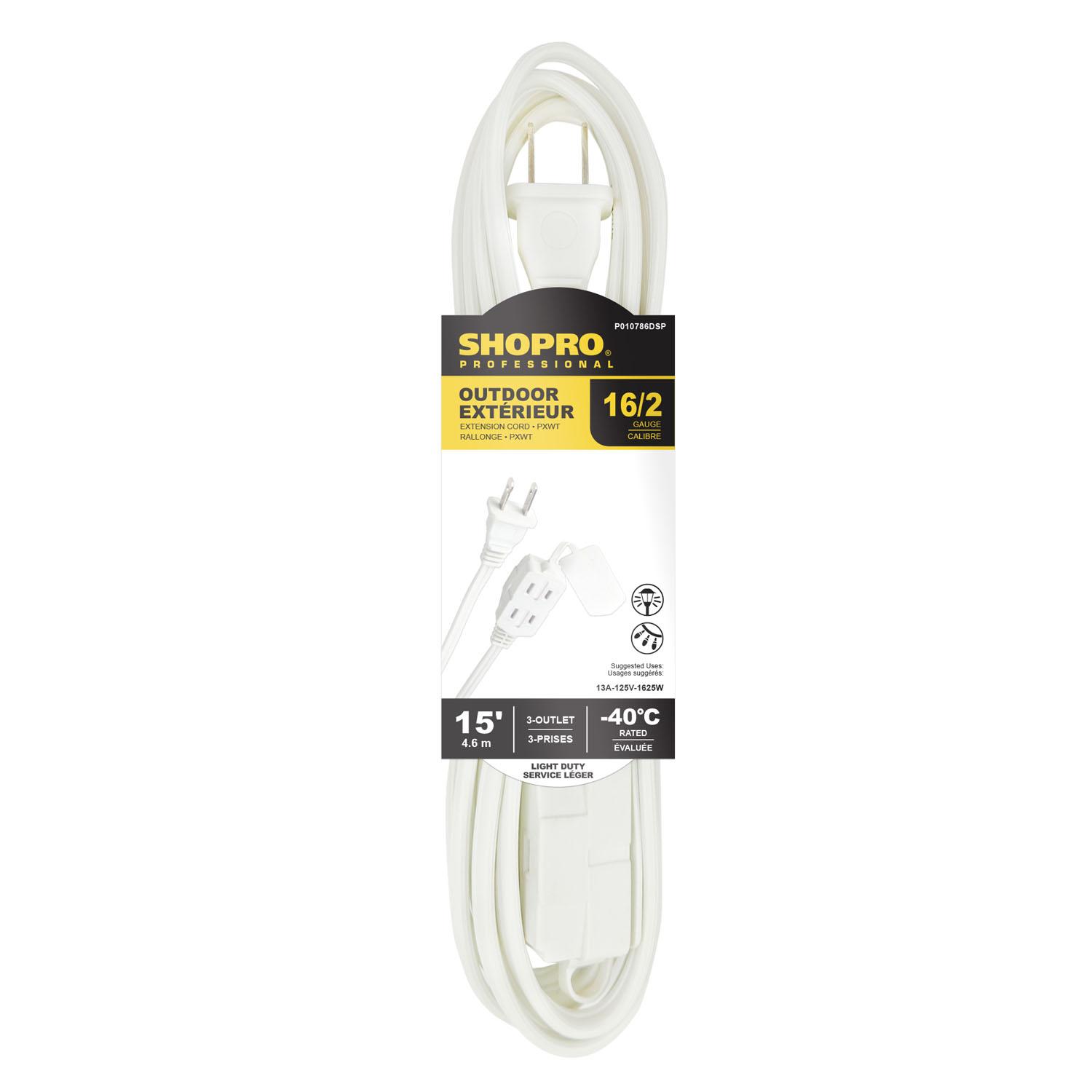 16/2 PXWT 3-Outlet 15' Outdoor Extension Cord White