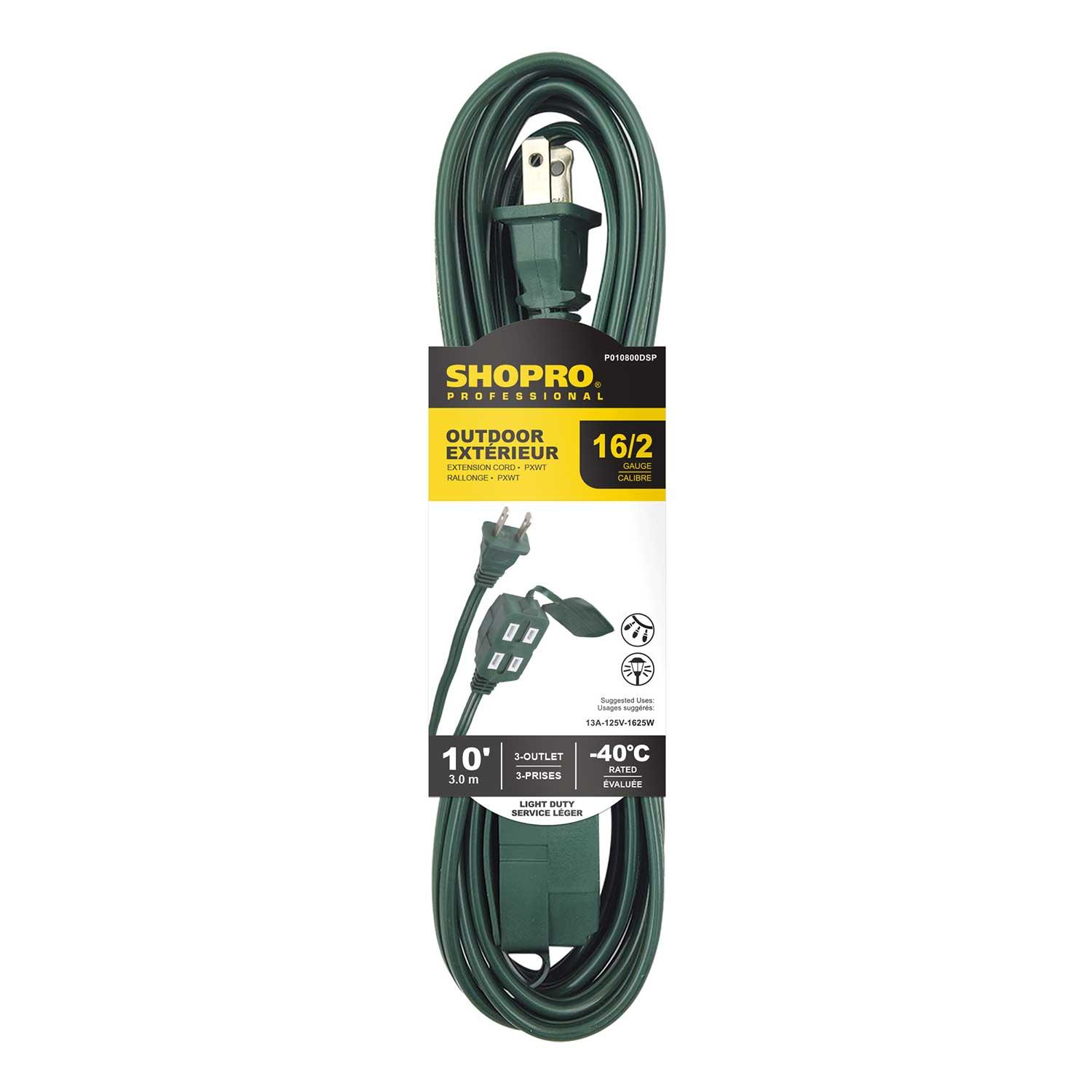 16/2  PXWT 3-Outlet 10' Outdoor Extension Cord Green