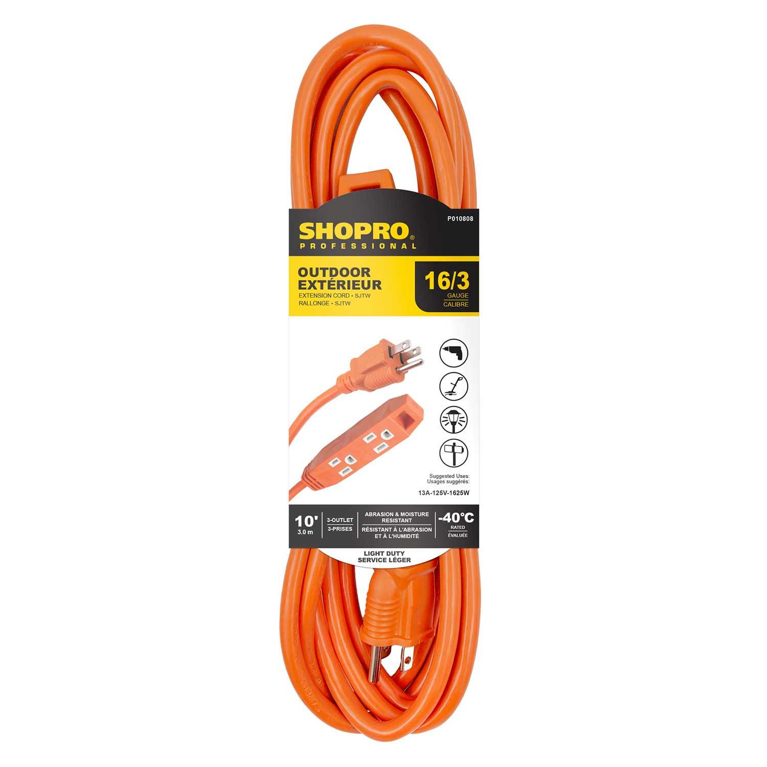 16/3 SJTW 3-Outlet 10' Outdoor Extension Cord Orange