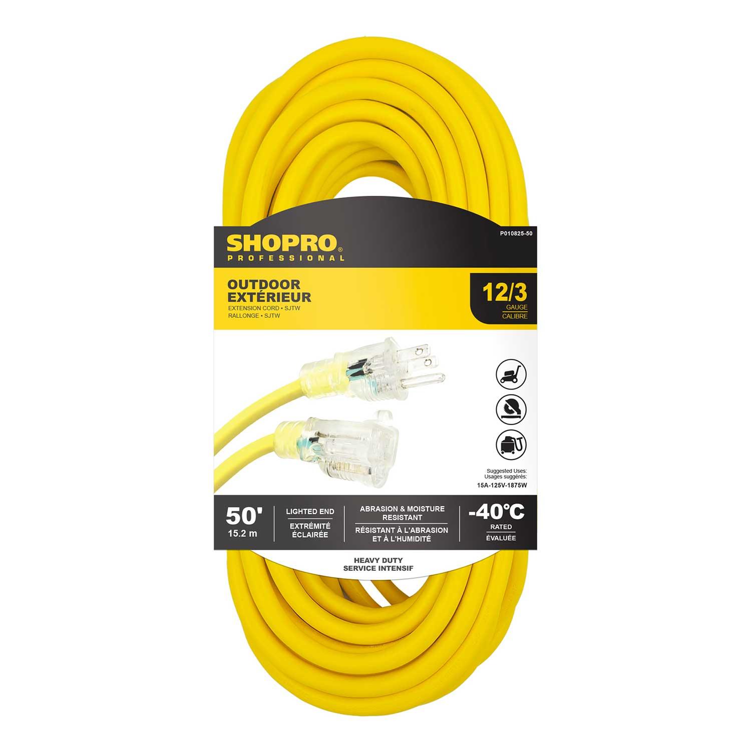 Rallonge extérieure 12/3 SJTW 50' embout lumineux jaune