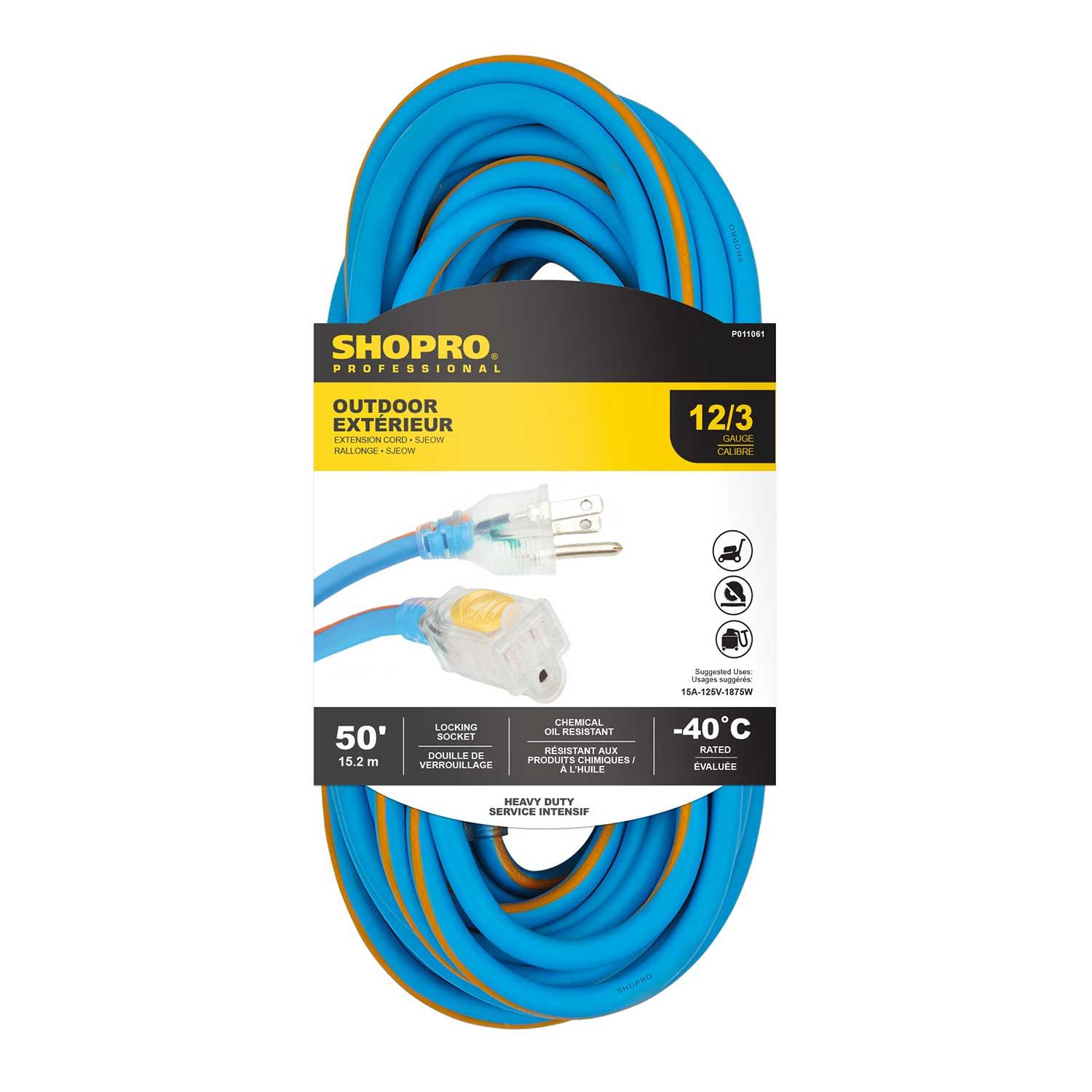 Rallonge ext 12/3 SJEOW 50' embout lumineux bleu/rouge