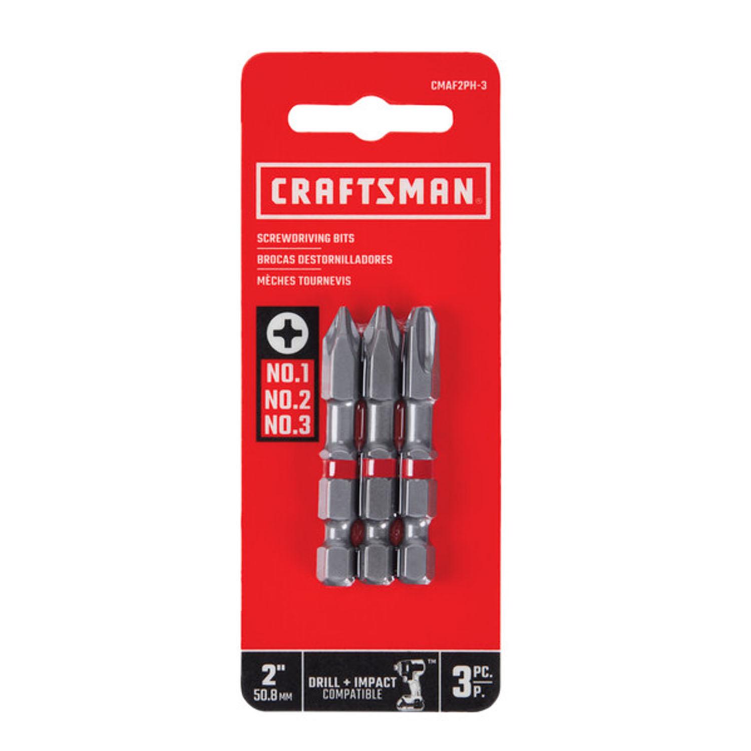 2" Phillips #1 #2 #3 Bits-3/Pack