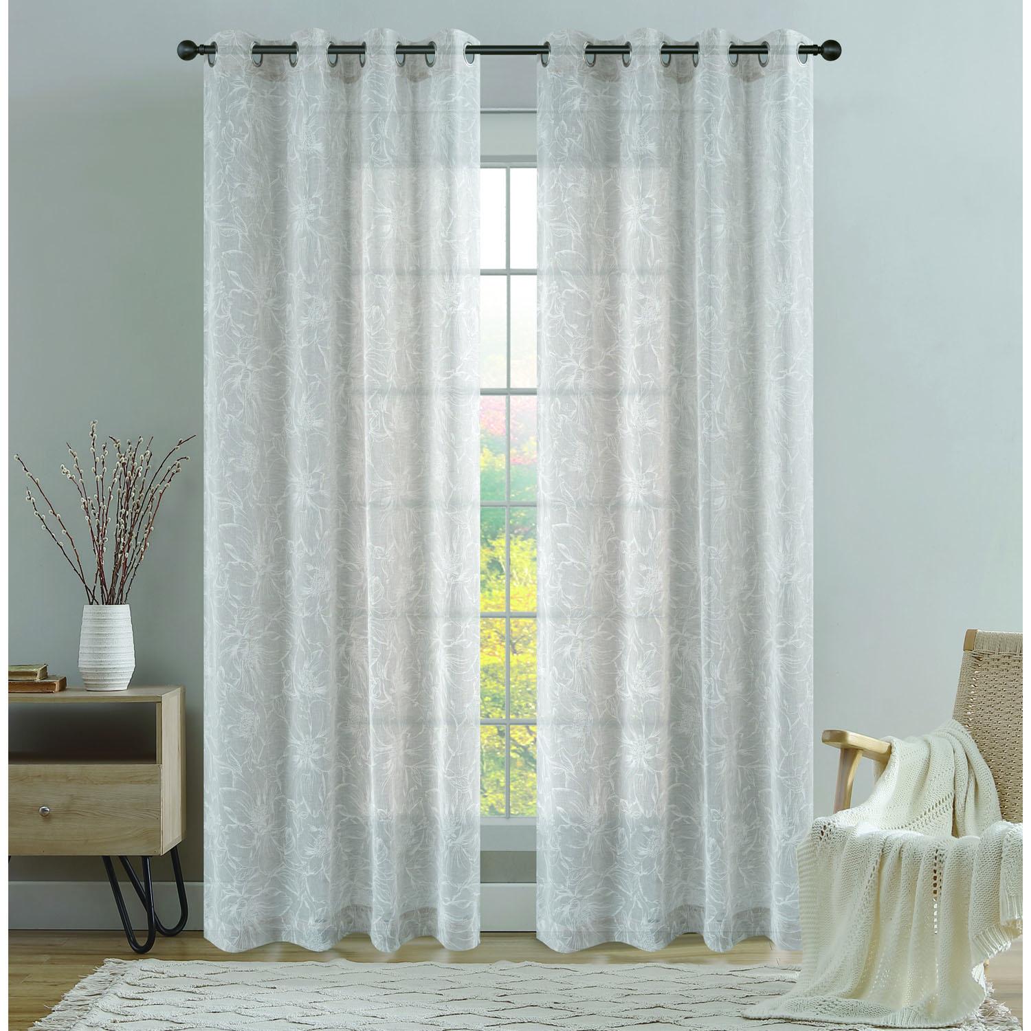 52"x82" Sheila Polyester Floral Neutral Grommet Panel Linen
