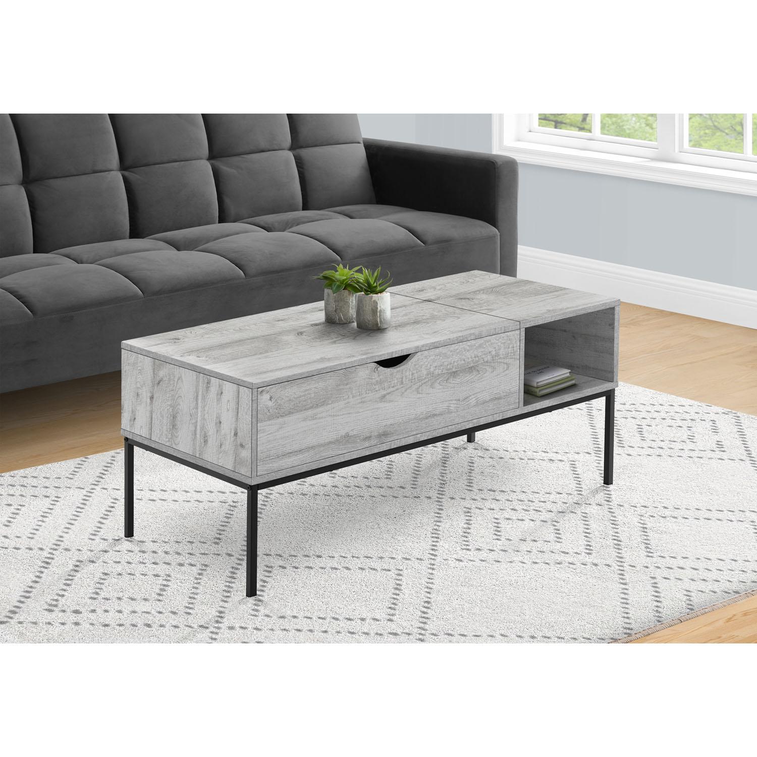 42" Lift-Top Gray Coffee Table with Black Metal Legs