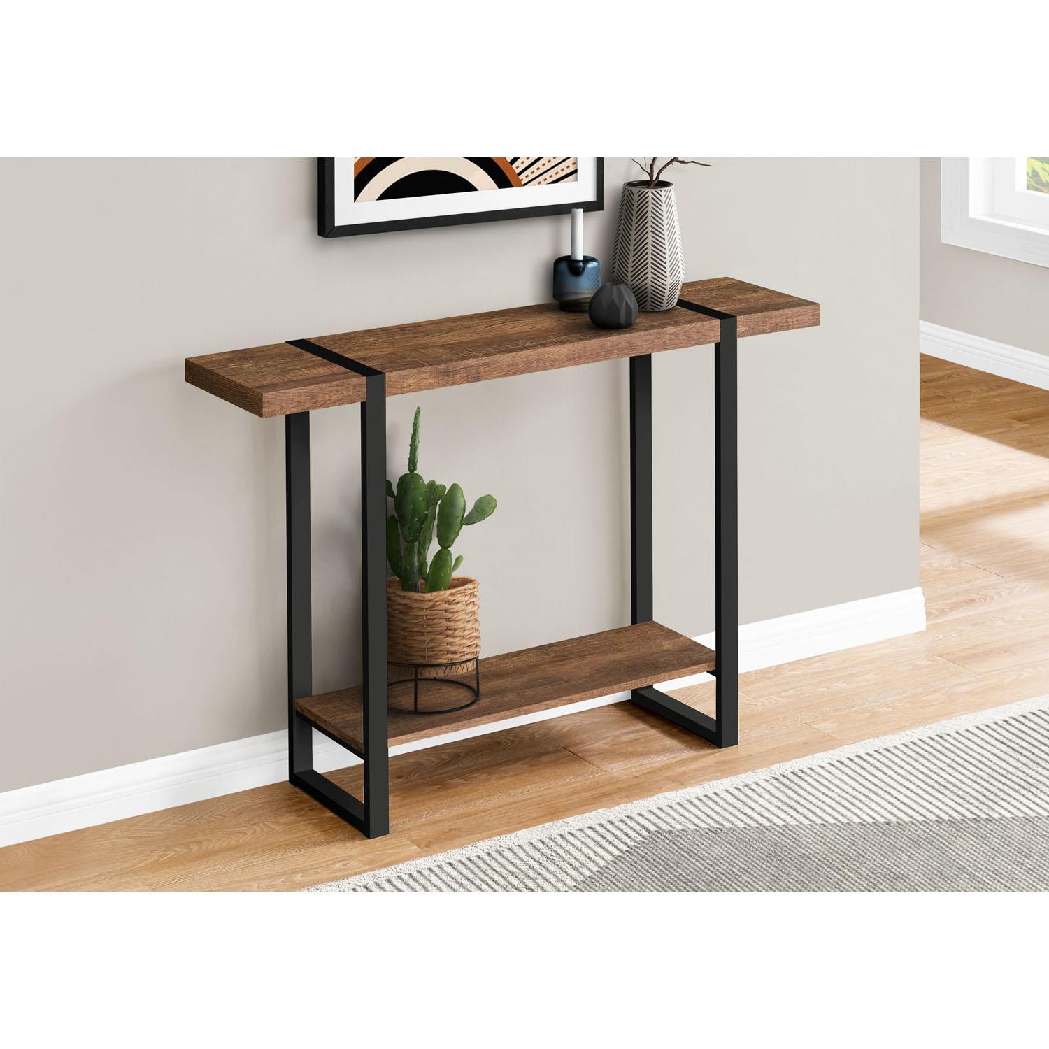 48" Accent Table Reclaimed Wood-Look with Black Metal Legs