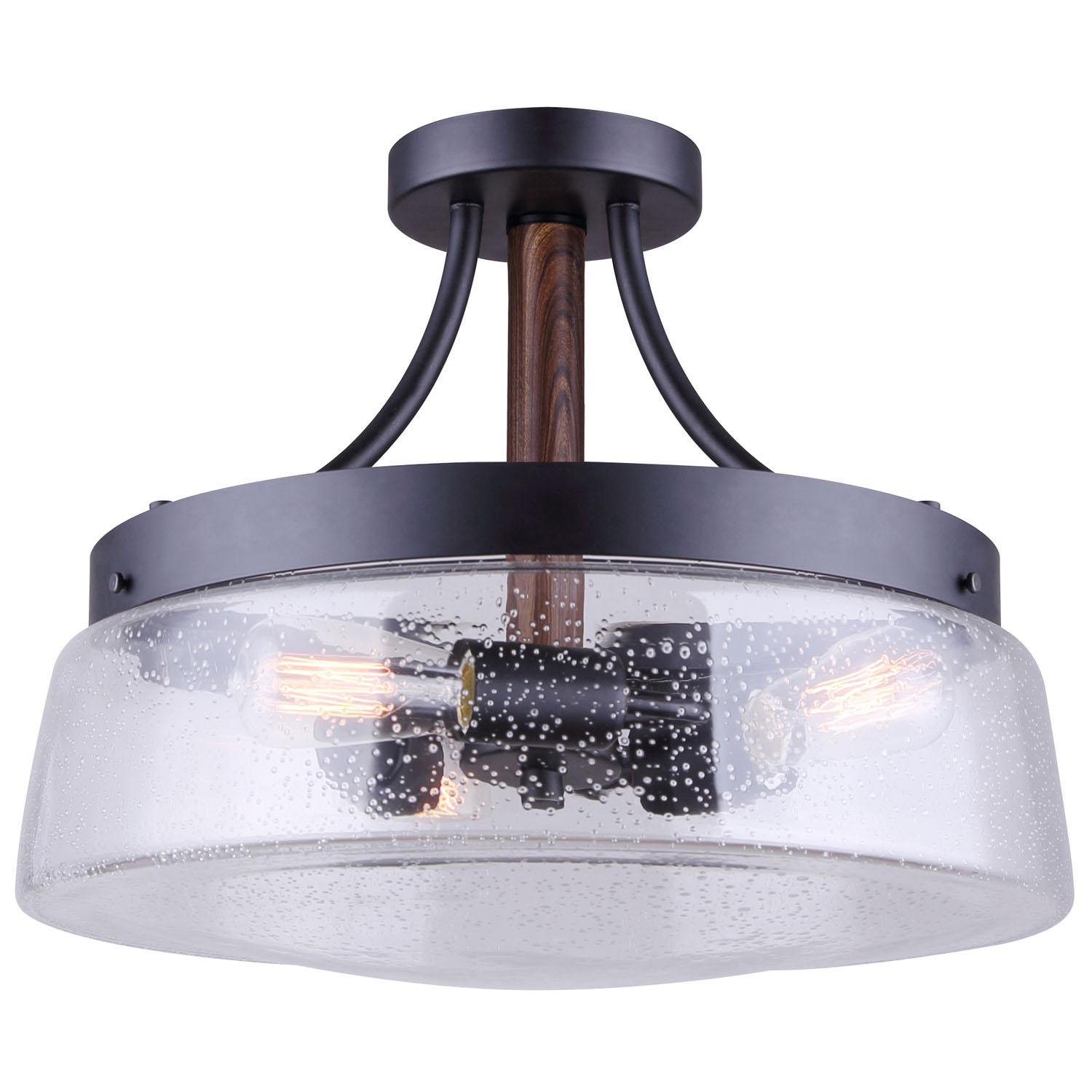 16"3-Light Chandelier - Wood & Matte Black