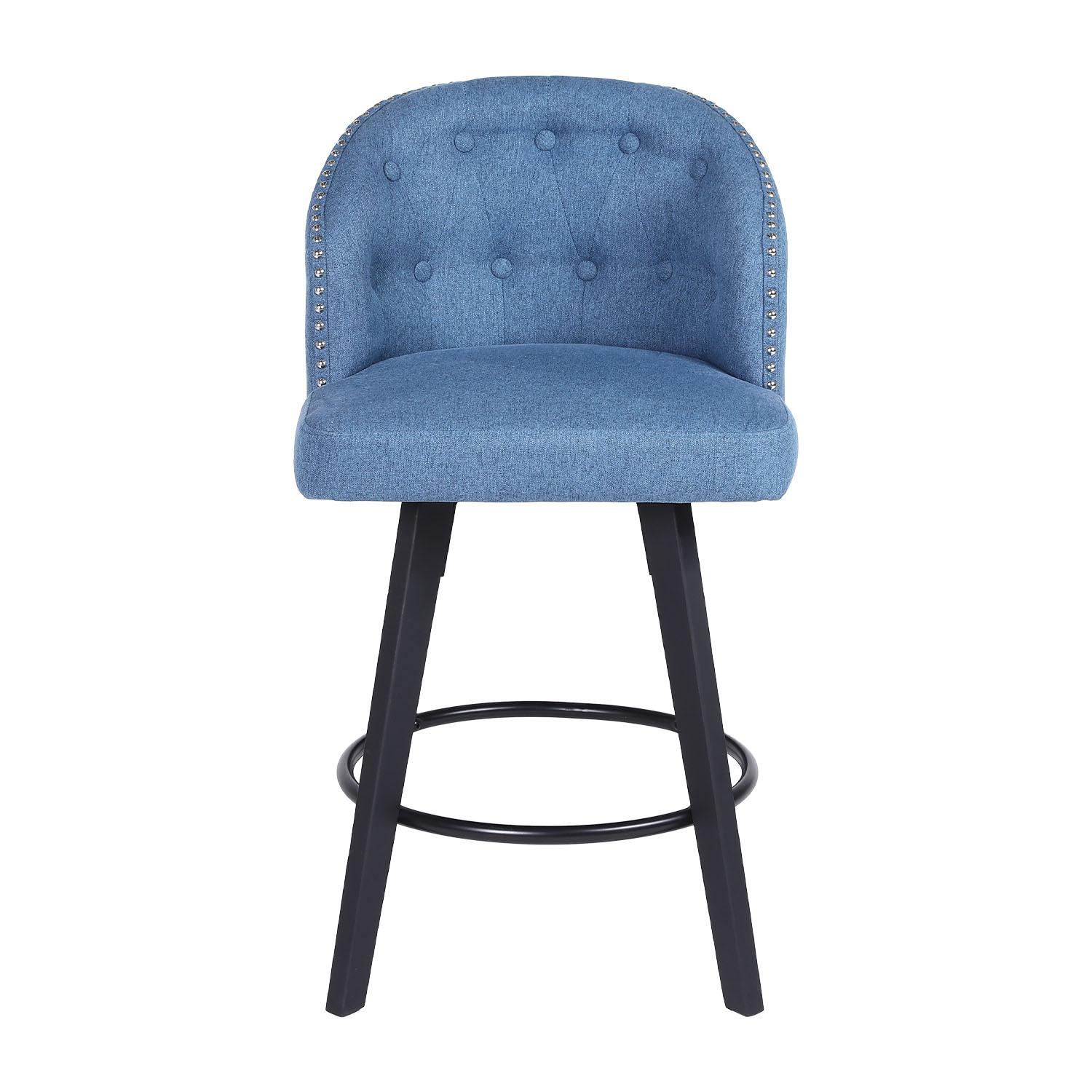 Tabouret de Bar en Tissu Bleu avec Pieds en Bois 2/Paquet