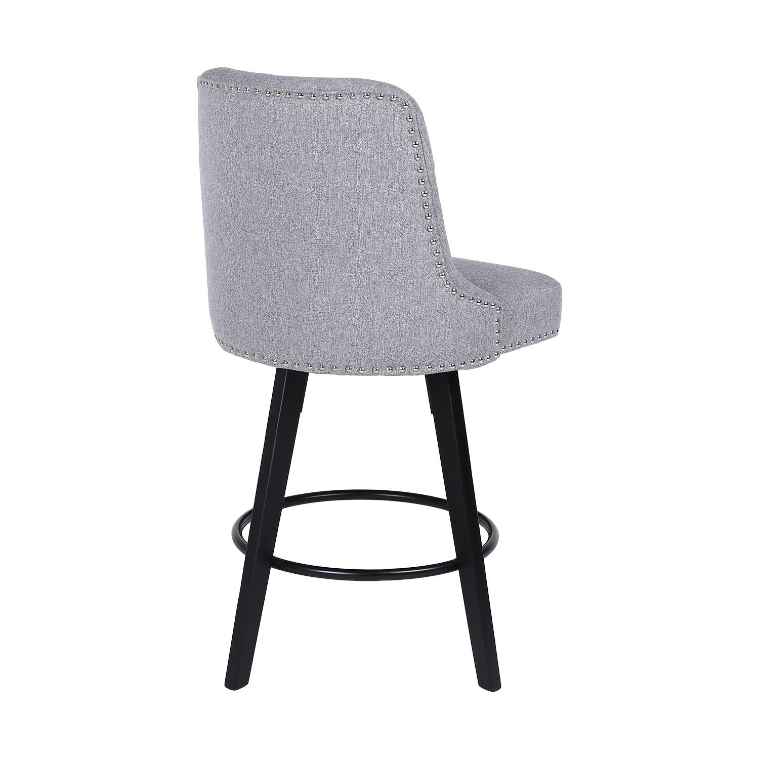Tabouret de Comptoir en Lin Gris avec Pieds en Bois 2/Paquet