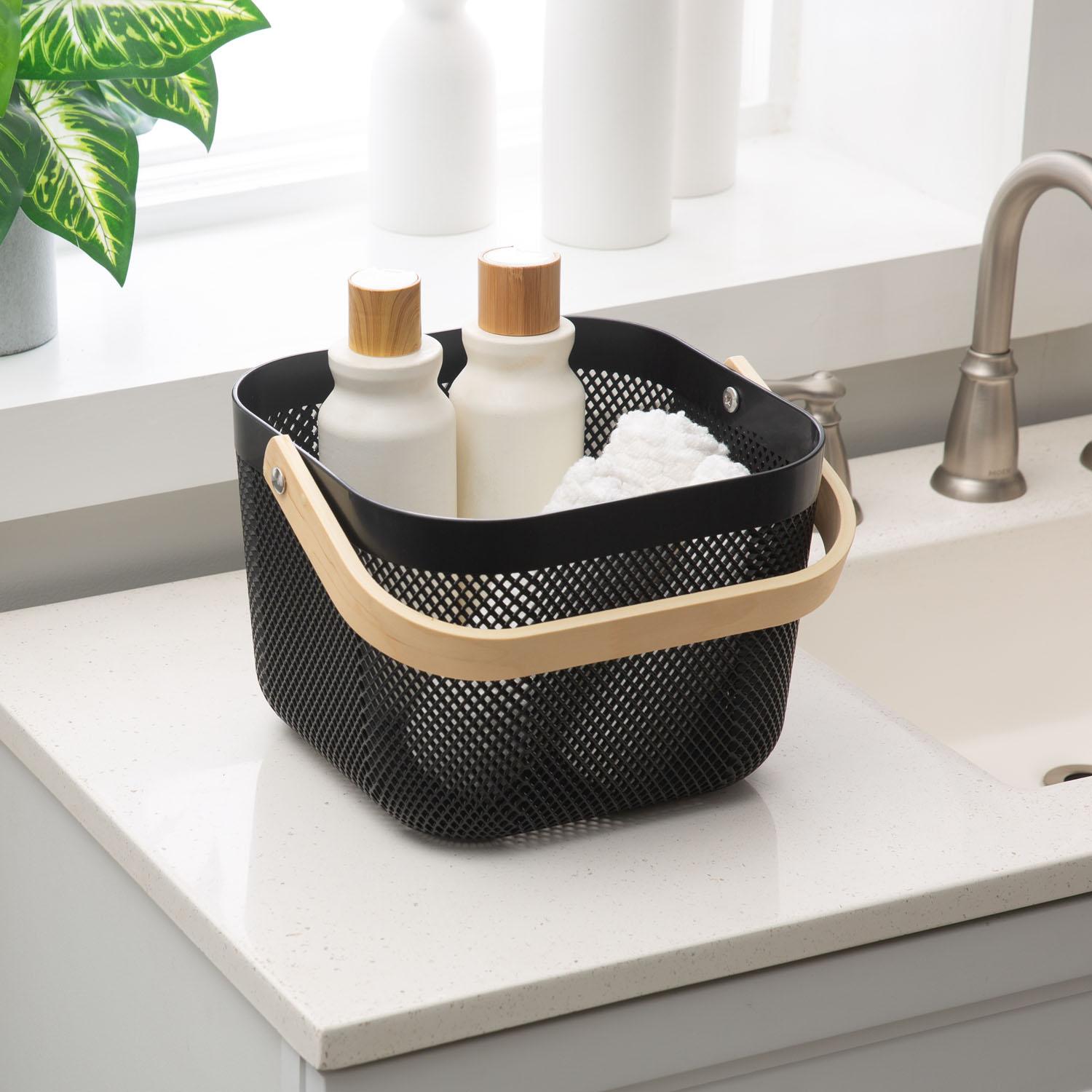 N&T Small Black Plexus Mesh Storage Basket with Wood Handle