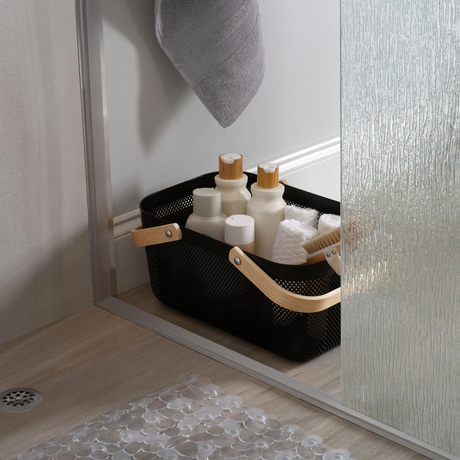 N&T Large White Plexus Mesh Storage Basket with Wood Handle