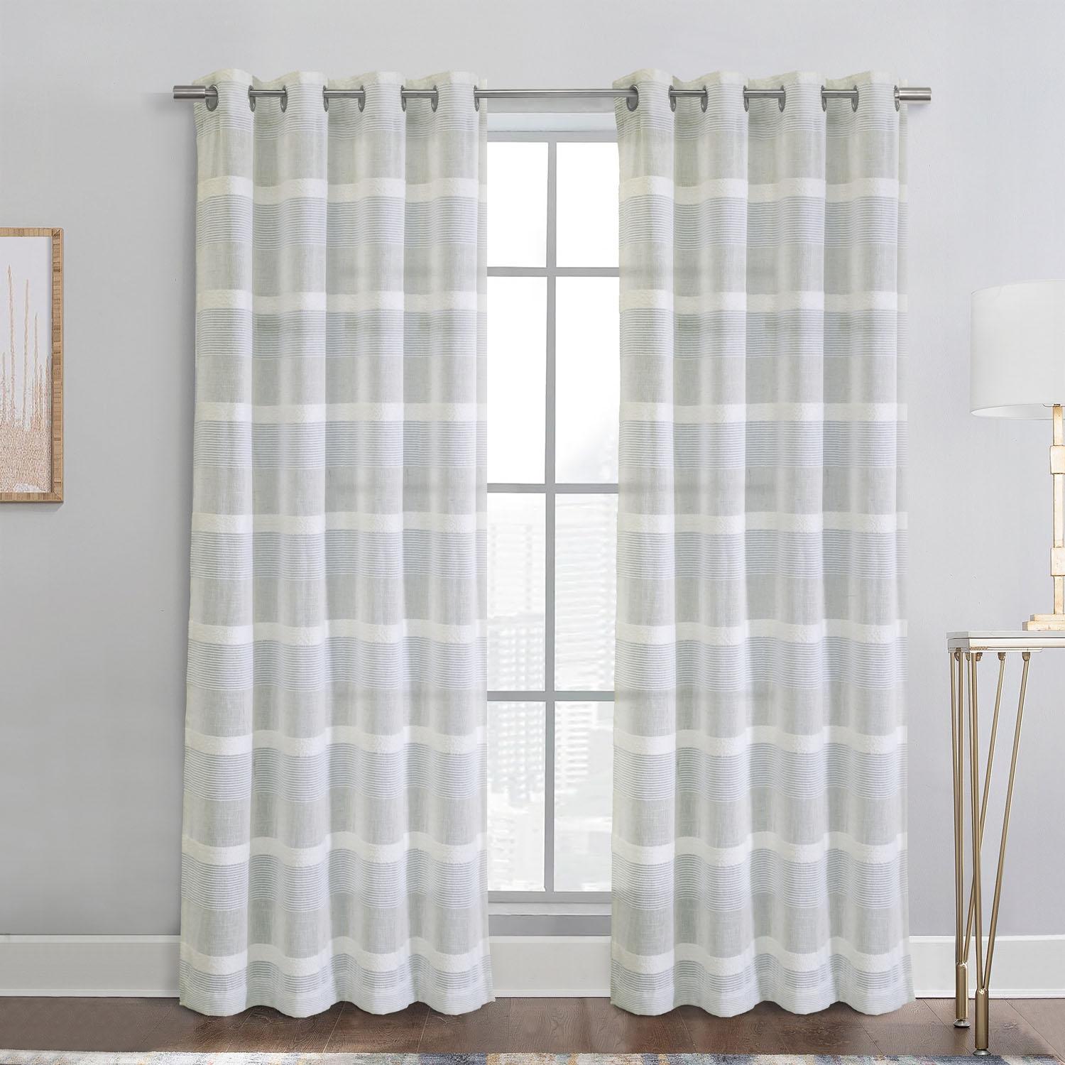 52"x84" Nathan Chenille Stripe Faux Linen Panel - Blue