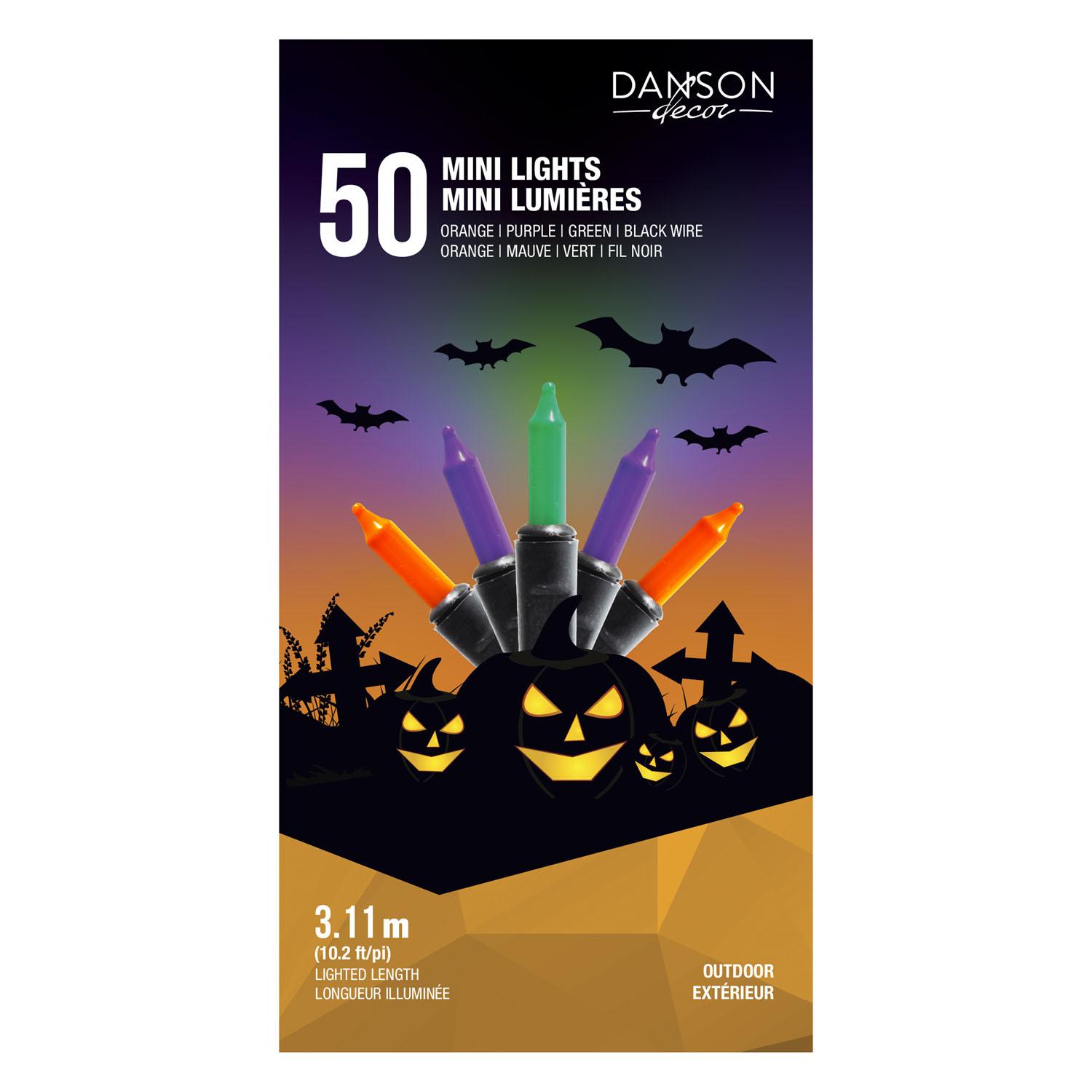 Outdoor Mini Lights with 50 Orange, Purple & Green Lights