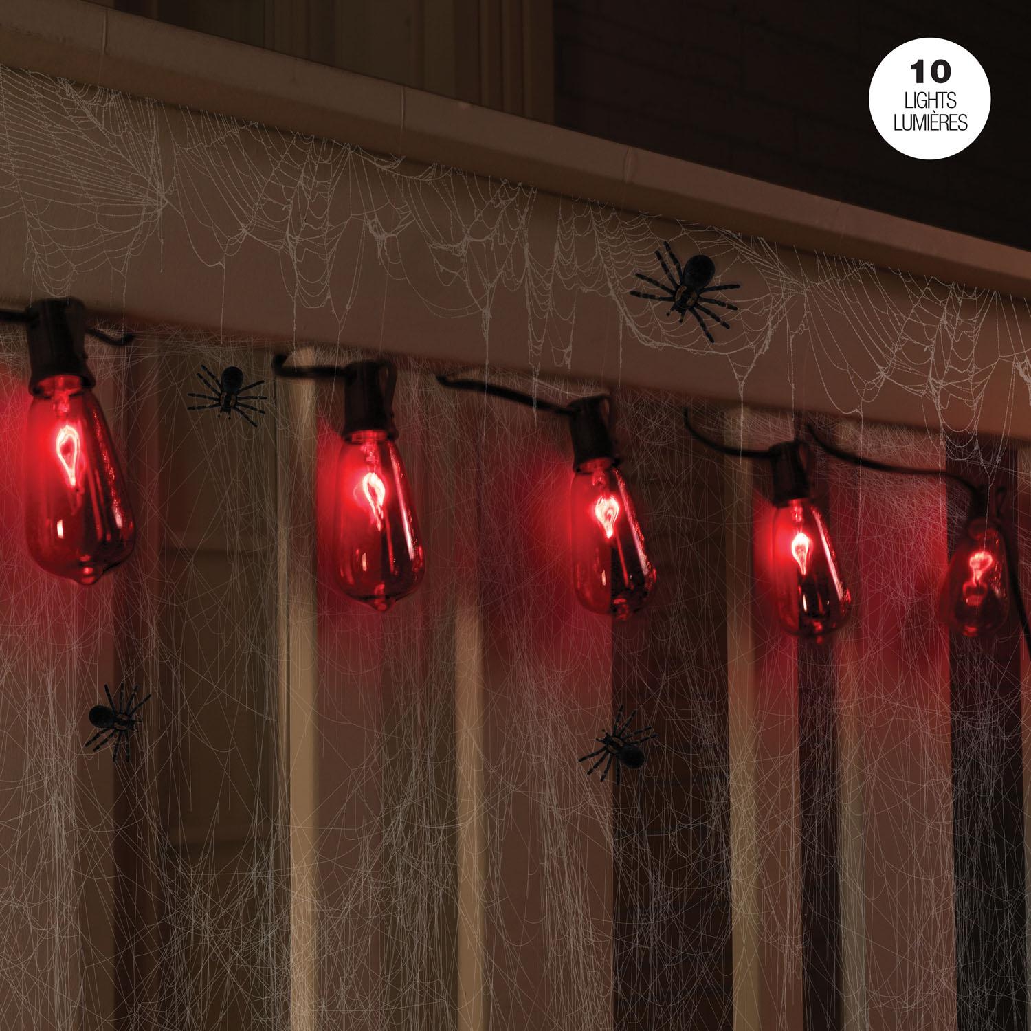 Outdoor Edison Lights with 10 Red Flame Effect Bulbs