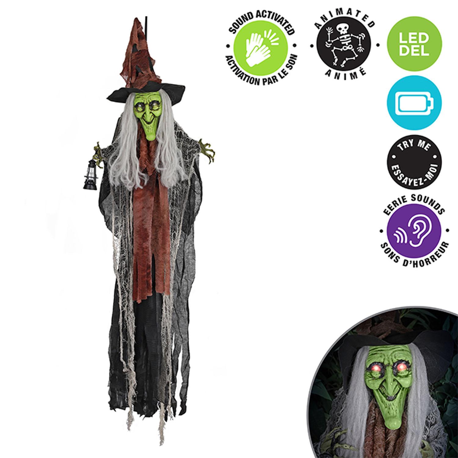 Witch Hanger LED Animated Spooky Sounds Battery Operated 4'