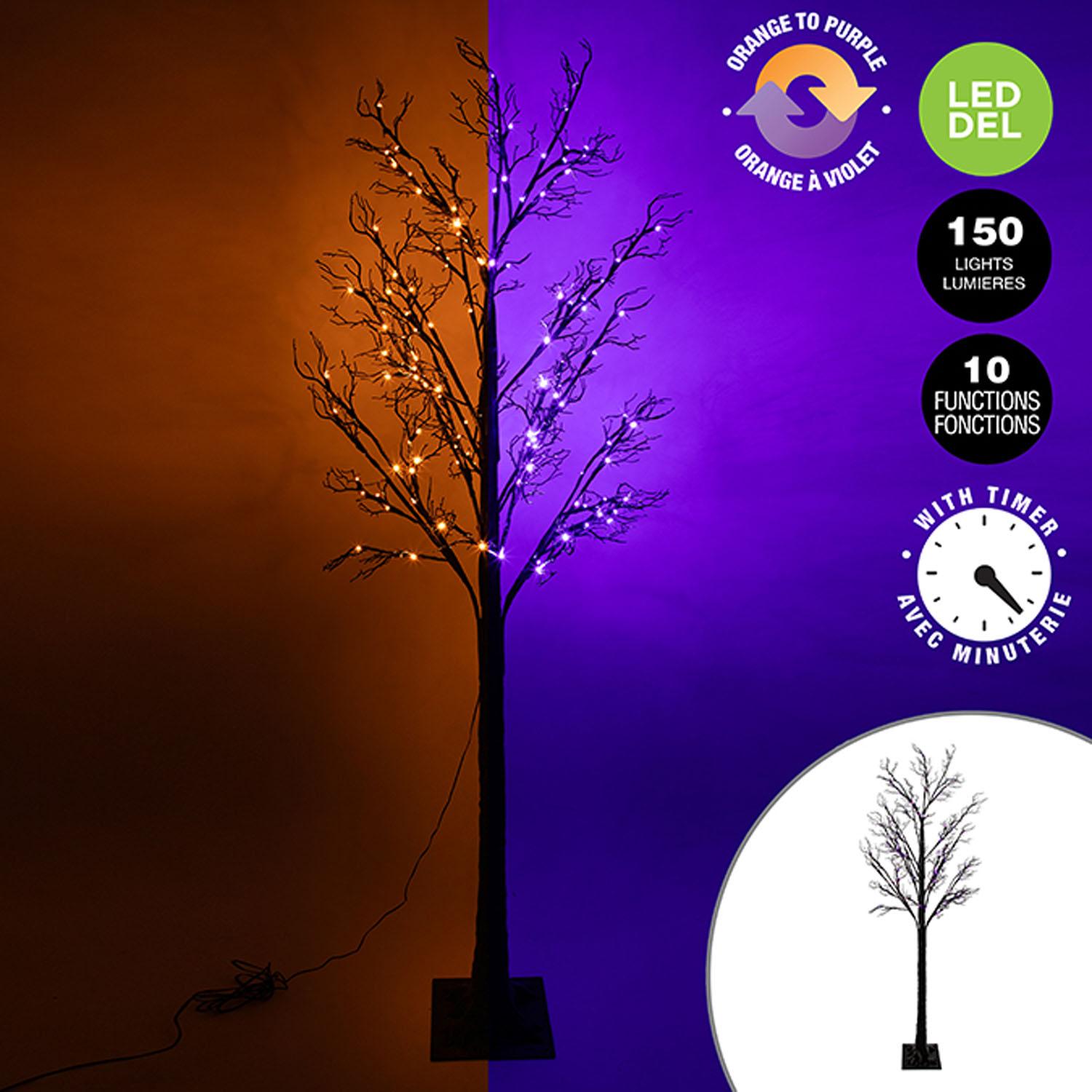 Black Twig Tree with 150 Orange/Purple LED Lights 83"