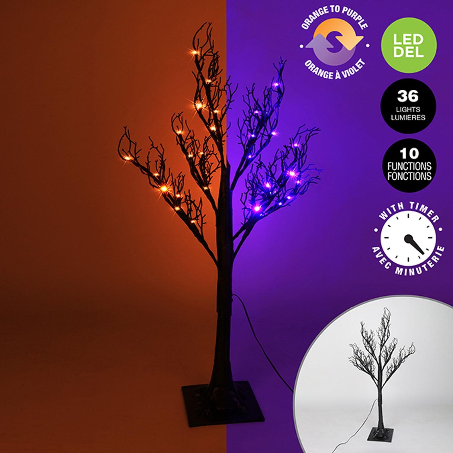 Black Twig Tree with 36 Orange/Purple LED Lights 35"
