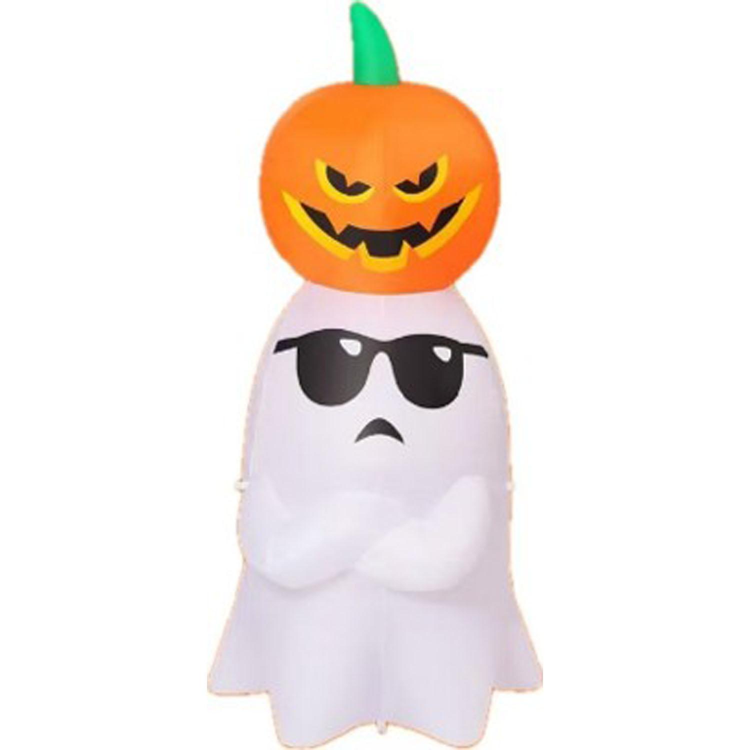 Inflatable Led Cool Ghost With Pumpkin On Head 4'