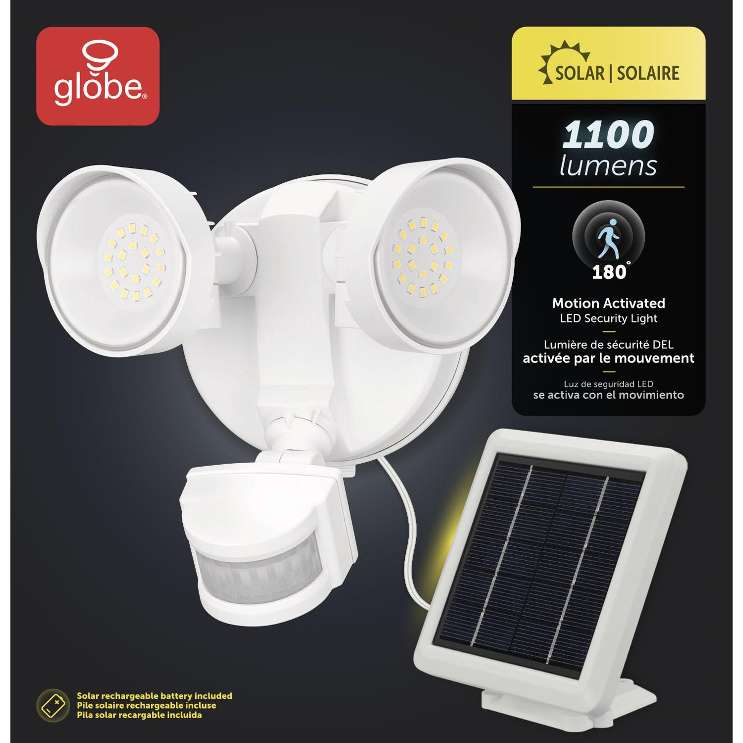 Solar Motion LED Security Light, Twin Head, White Plastic